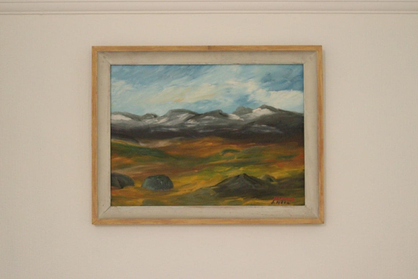 Original Mid Century Original Swedish Oil On Panel – “Sylarna” By J. Hock – Vintage & Framed | 48 × 68 Cm (18.9" × 26.8") photo for sale