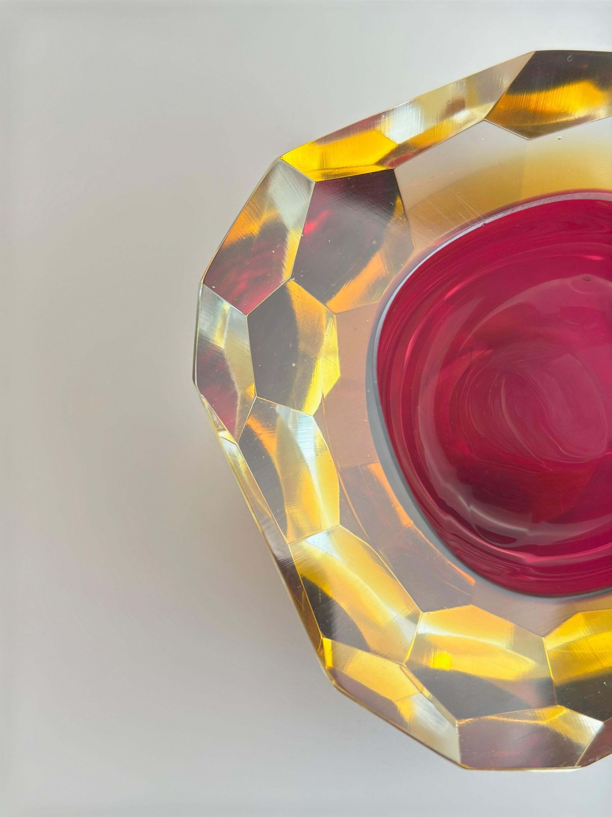 Murano Glass Faceted Sommerso Bowl In Pink And Yellow, Italy, 1960s photo Home Decor