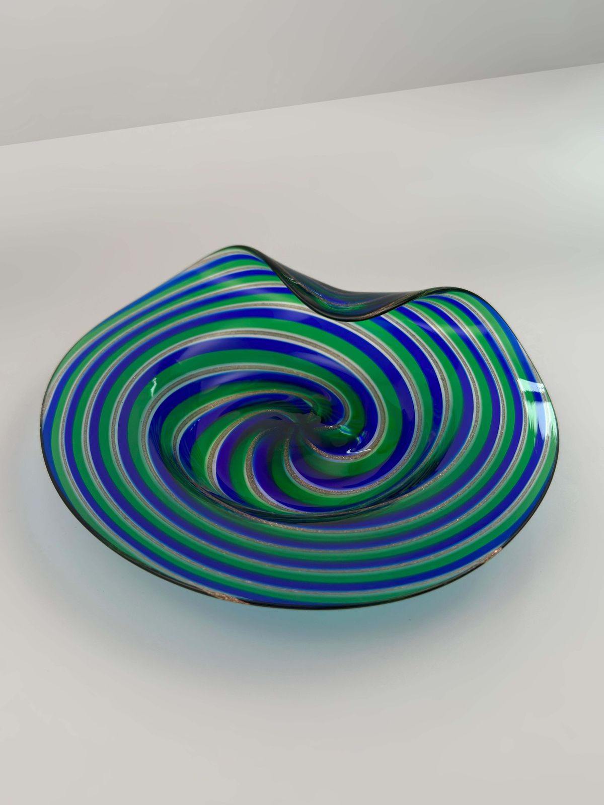 photo for sale Murano Glass Filigrana Dish With Aventurine, Attributed To Cenedese & Alberelli