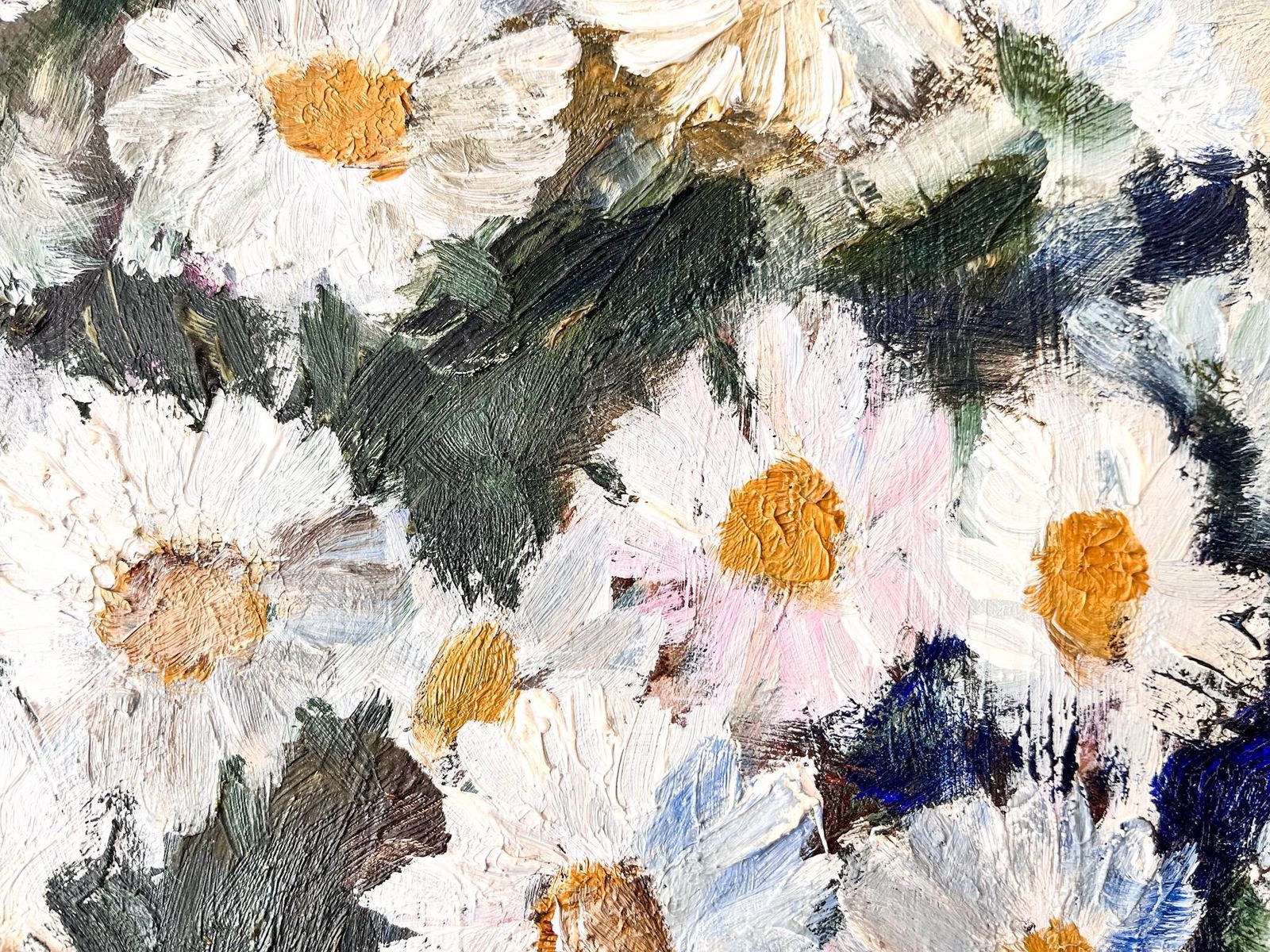 Swedish Oil On Board, Daisies, Signed Gunnel Wahlqvist photo vintage