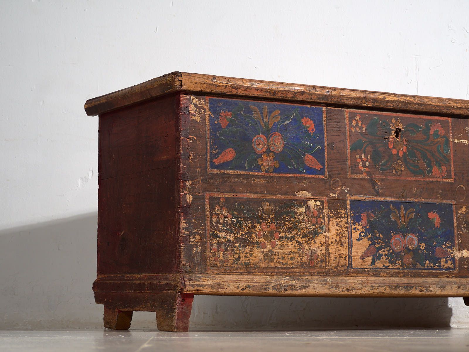 Antique Wooden Chest With Blue Floral Panels (Year 1905) #99 photo furniture