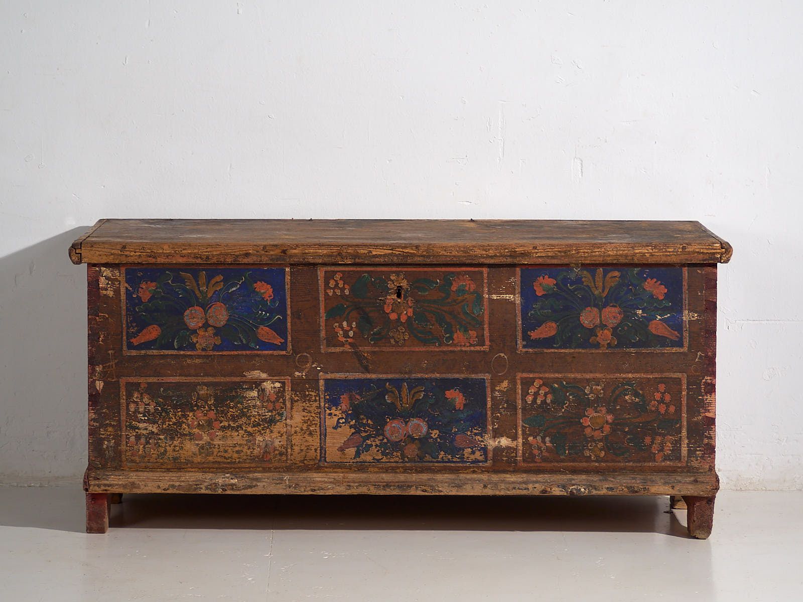 Antique Wooden Chest With Blue Floral Panels (Year 1905) #99 photo Furniture