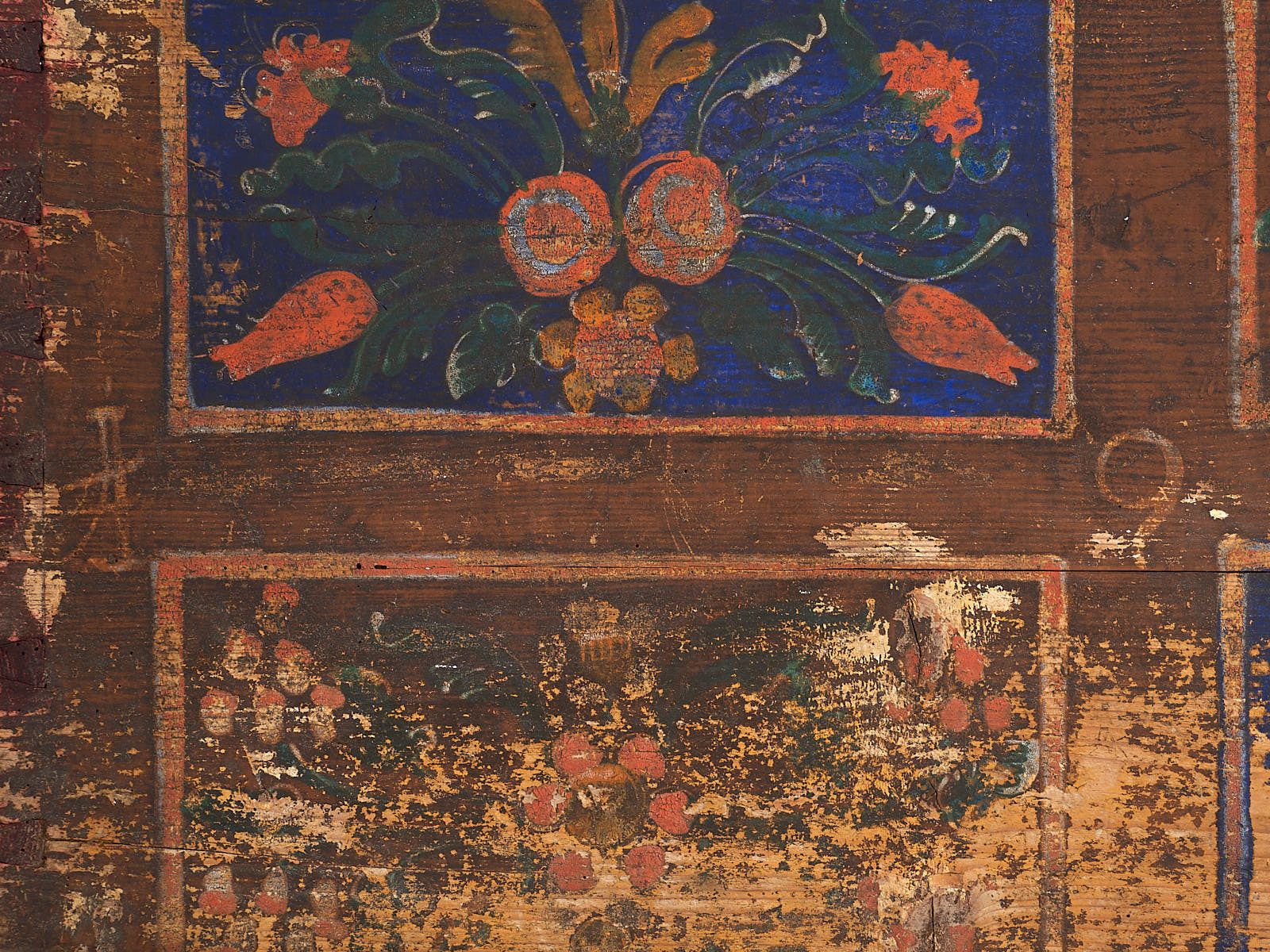 Antique Wooden Chest With Blue Floral Panels (Year 1905) #99 photo buy
