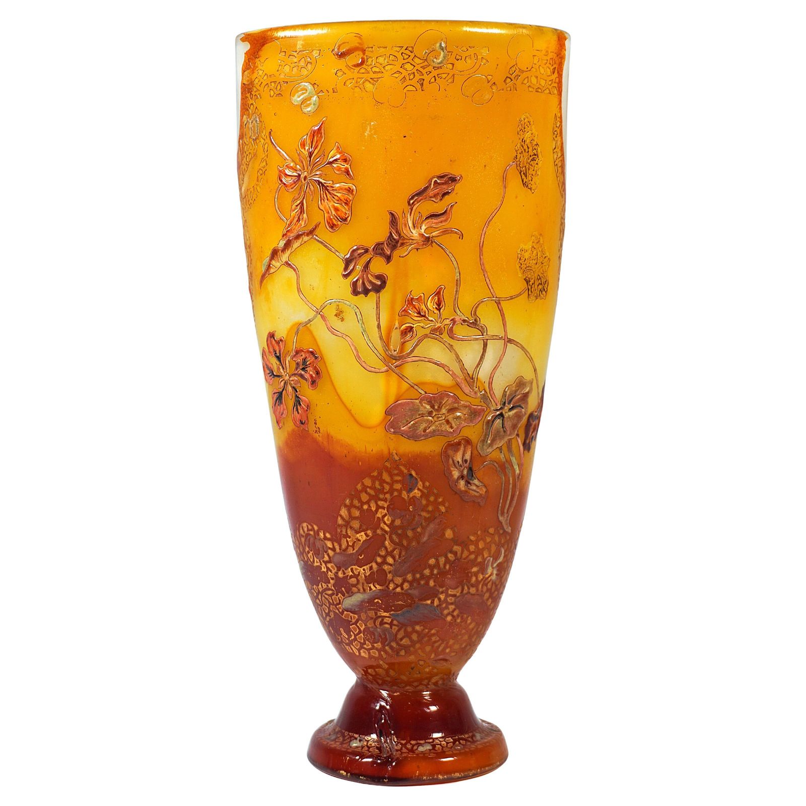 Large émile Gallé Art Nouveau Vase 'Orchidées & Abeille', Nancy, France, Ca 1890