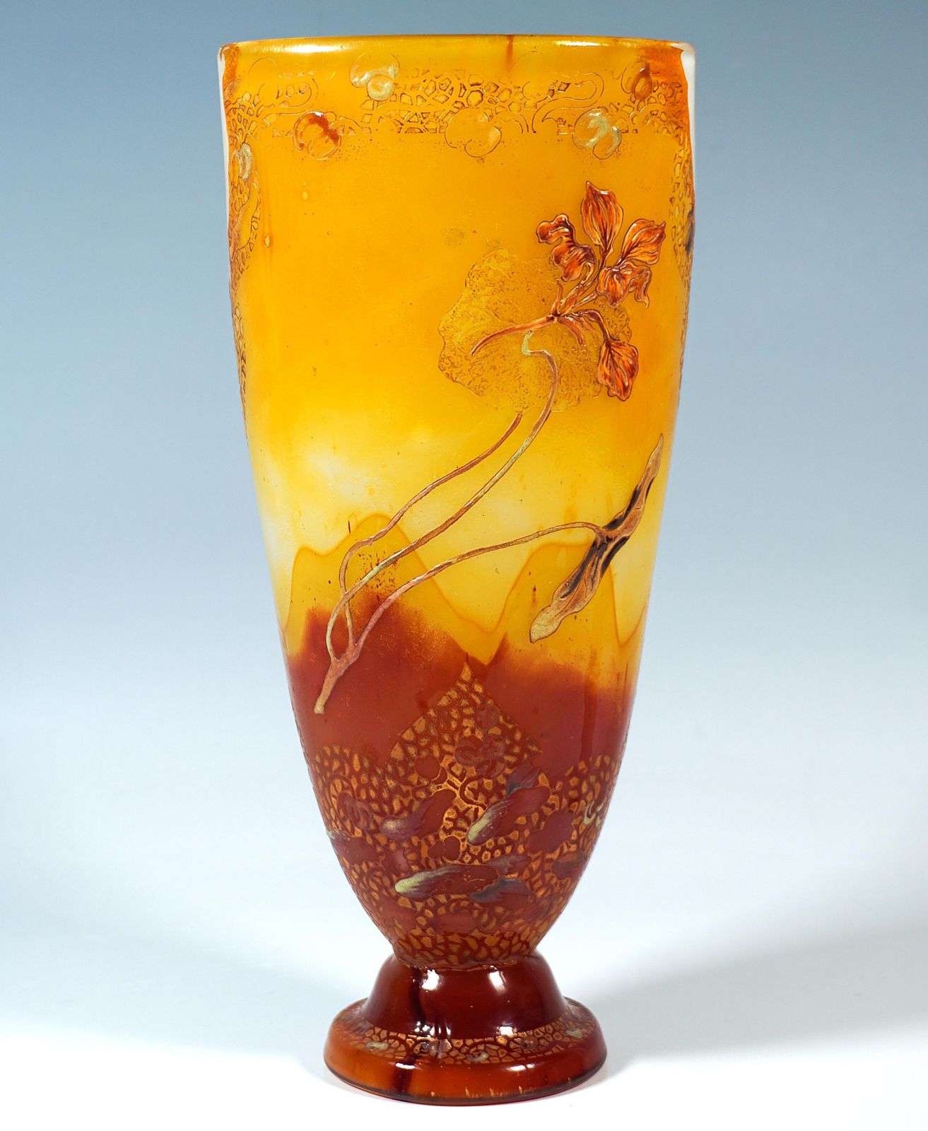 Large émile Gallé Art Nouveau Vase 'Orchidées & Abeille', Nancy, France, Ca 1890 photo for sale