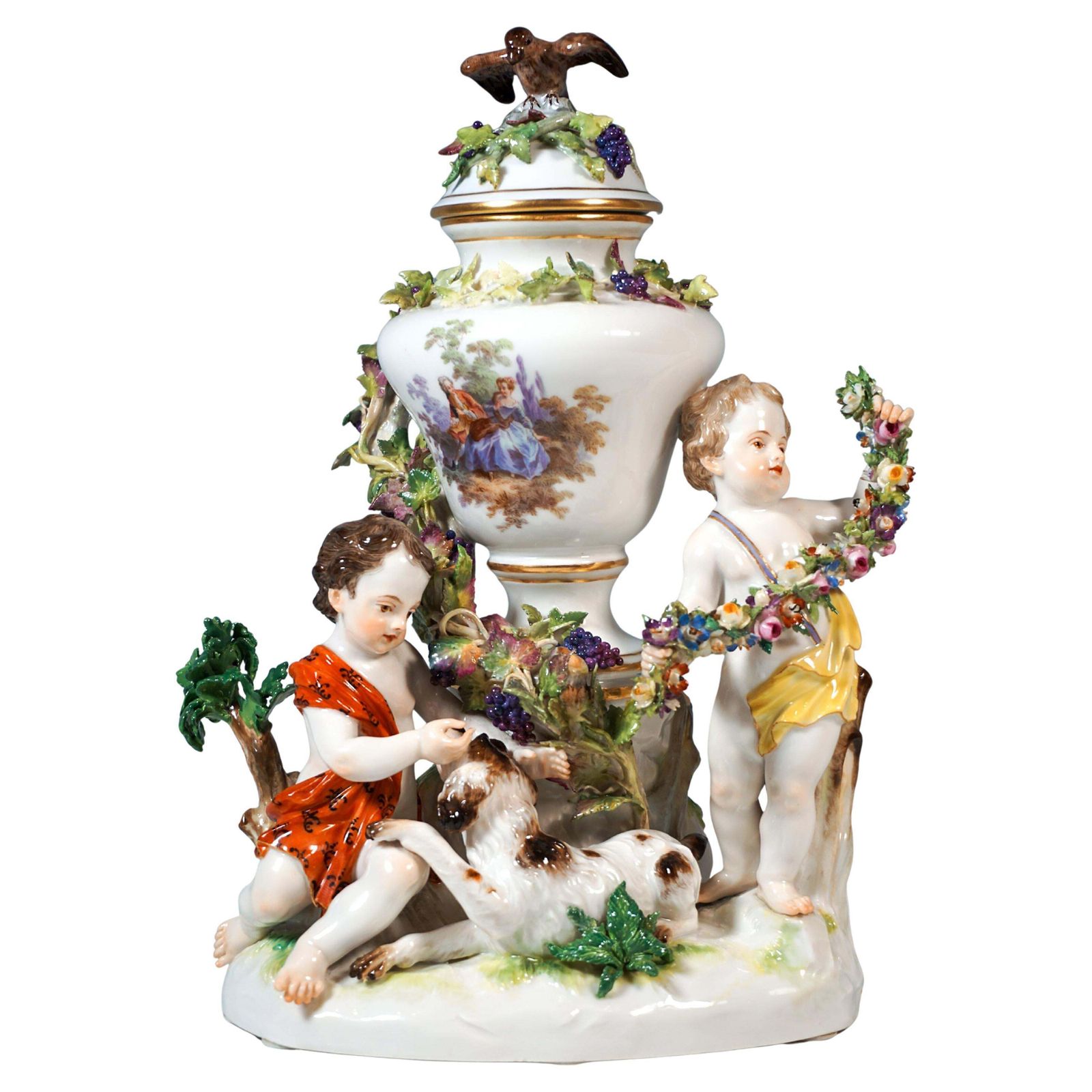 Meissen Cupid Group With Dog And Potpourri, By J.J. Kaendler, Germany, Ca 1870