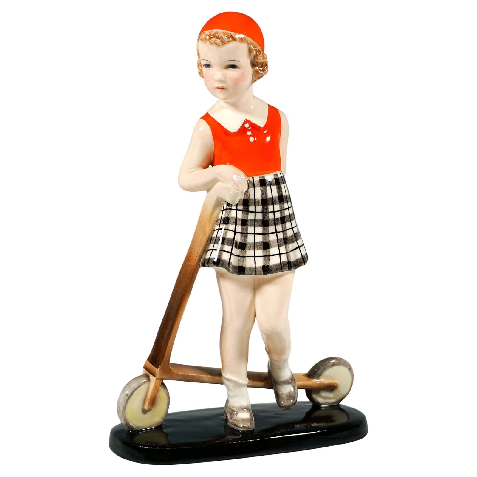 Goldscheider Art Déco Figure, 'Triton', Girl With Scooter, By Dakon, Around 1939