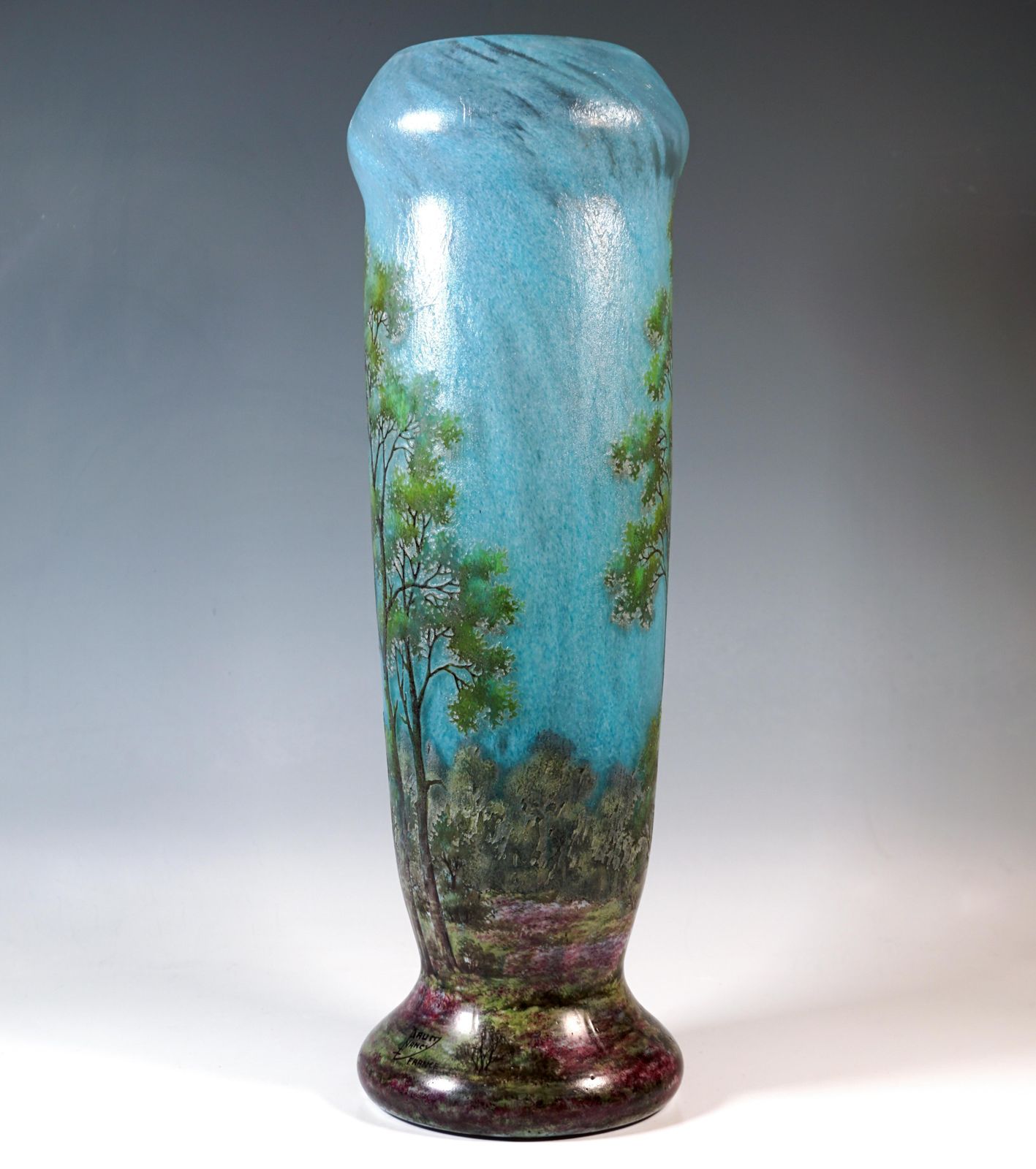 Large Art Nouveau Cameo Vase With Spring Landscape, Daum Nancy, France, Ca 1910 photo furniture