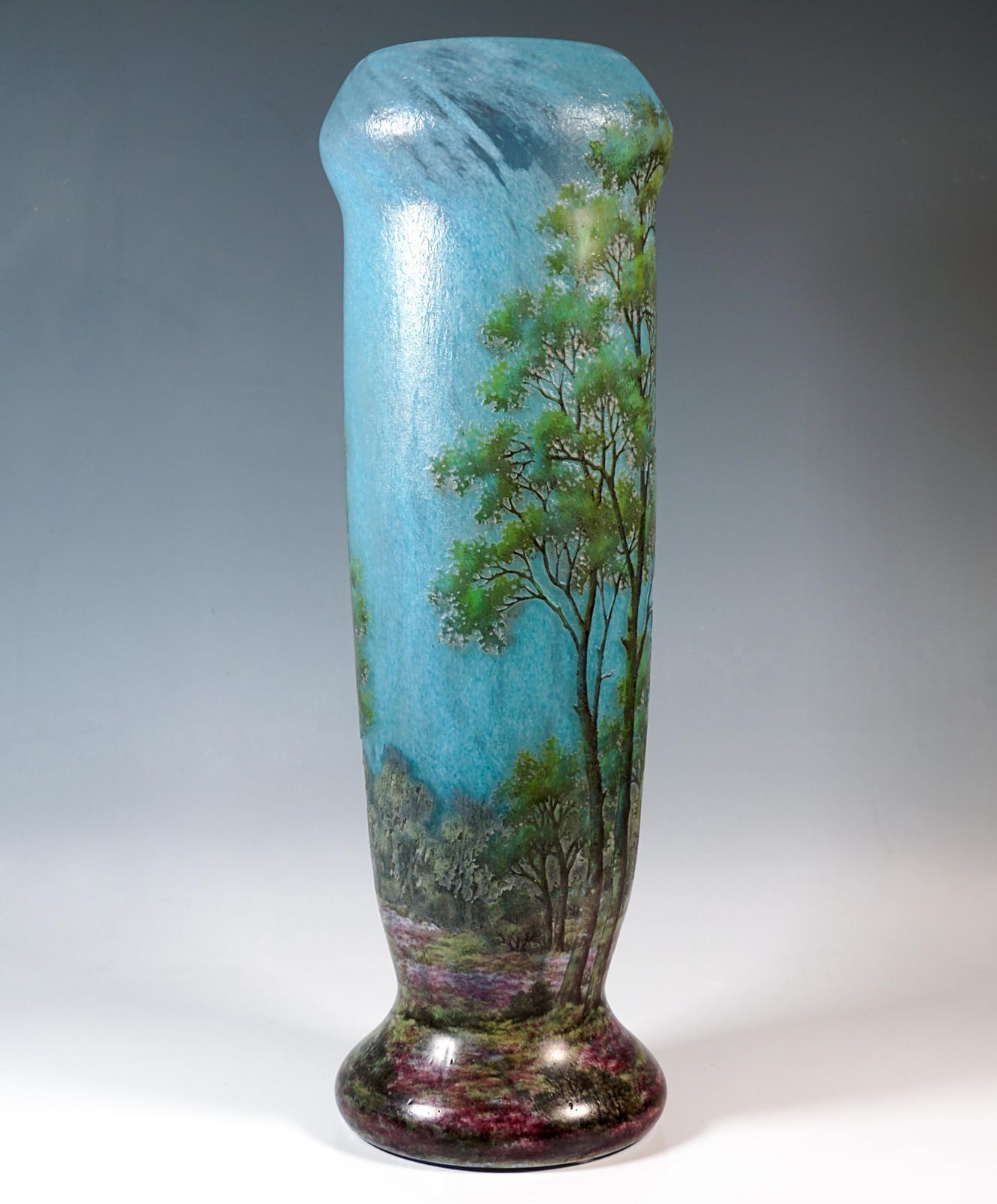 Large Art Nouveau Cameo Vase With Spring Landscape, Daum Nancy, France, Ca 1910 photo for sale