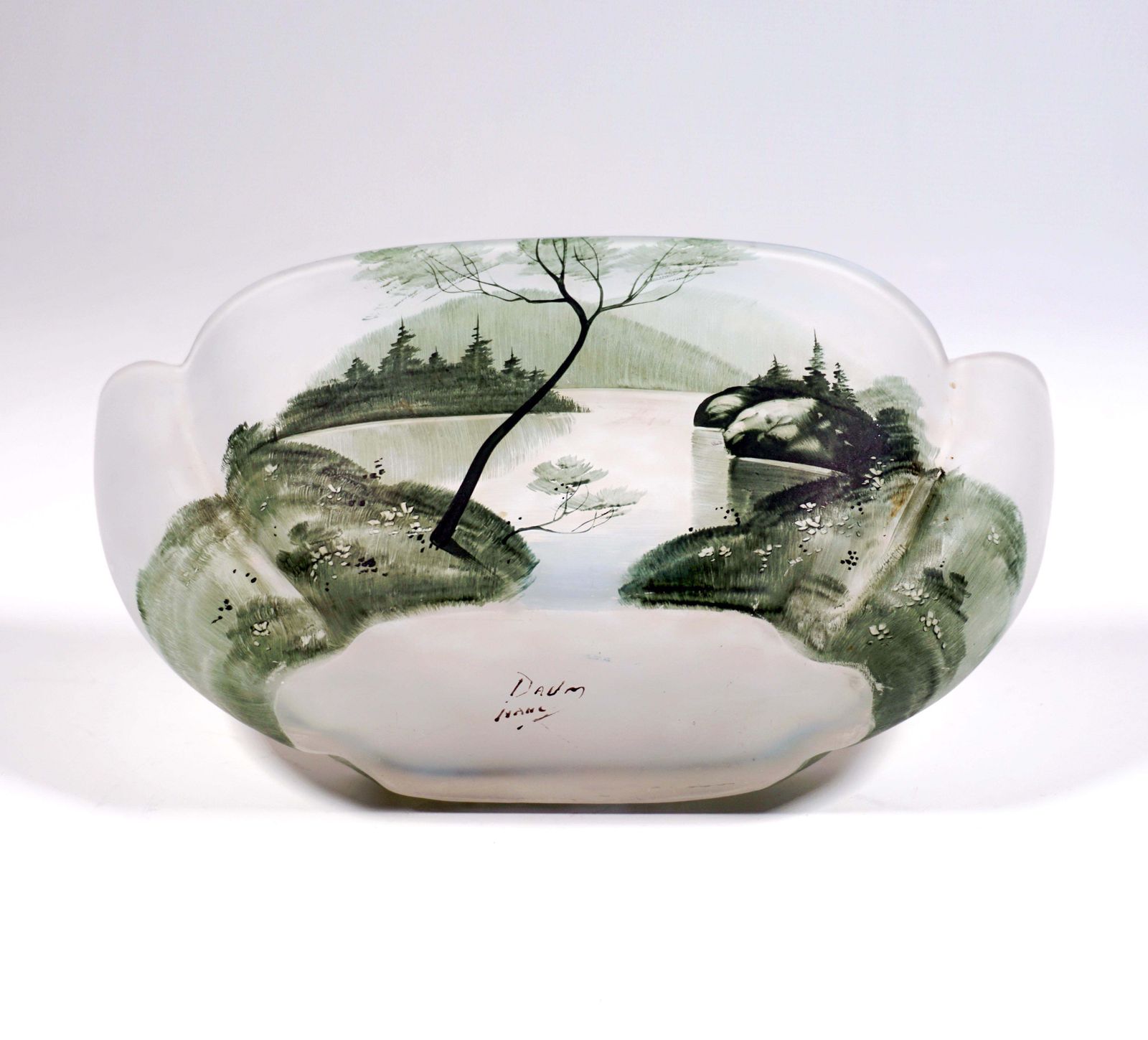 Art Nouveau Oval Glass Bowl With Painted Seescape, Daum Nancy, France, Ca 1900 photo 1954.0