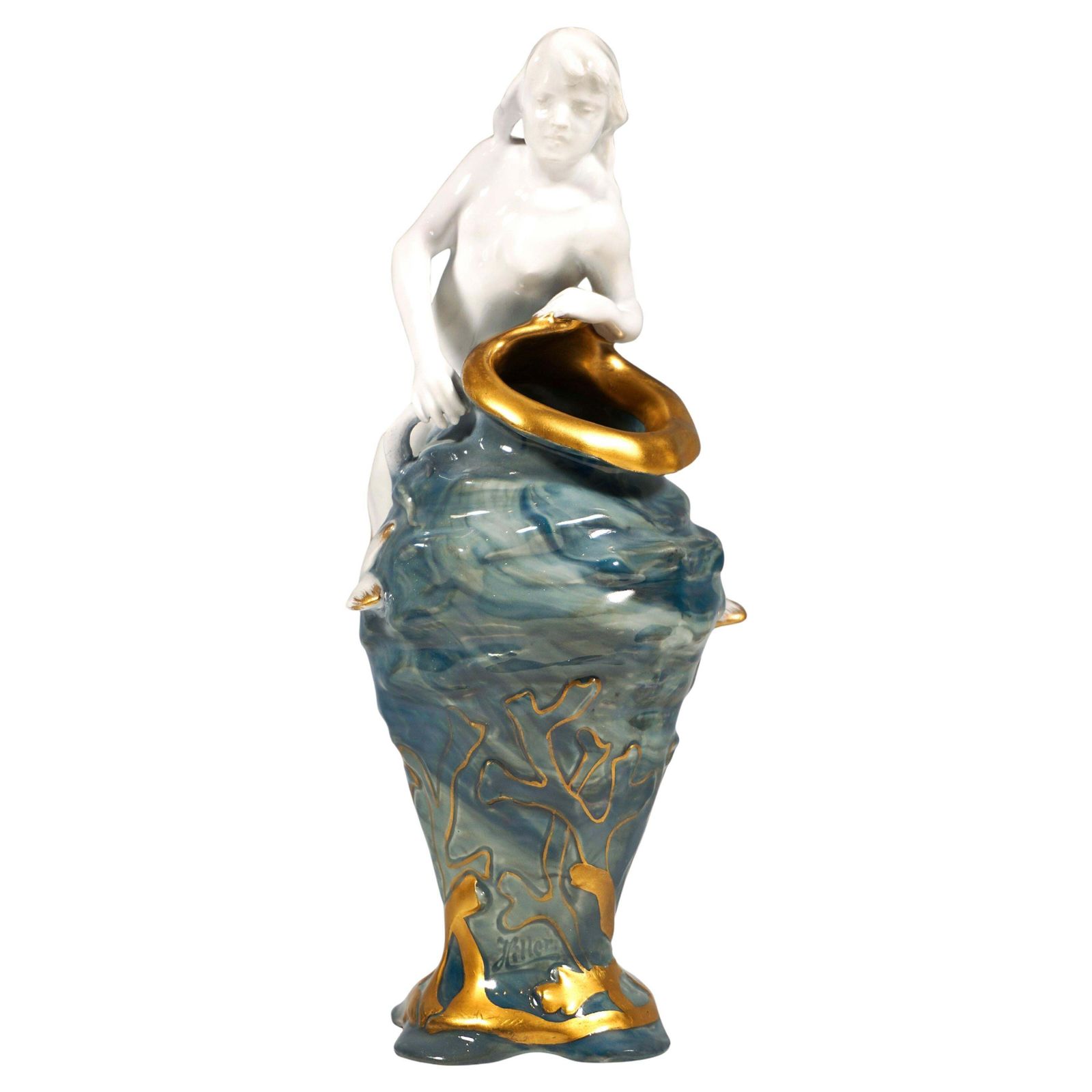 Art Nouveau Shell Vase With Nymph, Max Hiller For Rosenthal, Kronach, 1898 1900