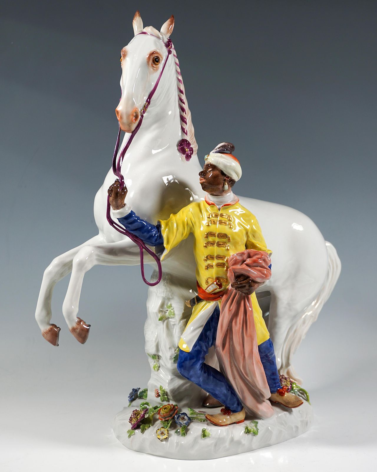 Large Meissen Porcelain Group, Young Man With A White Horse, By Kaendler, 20th photo vinterior