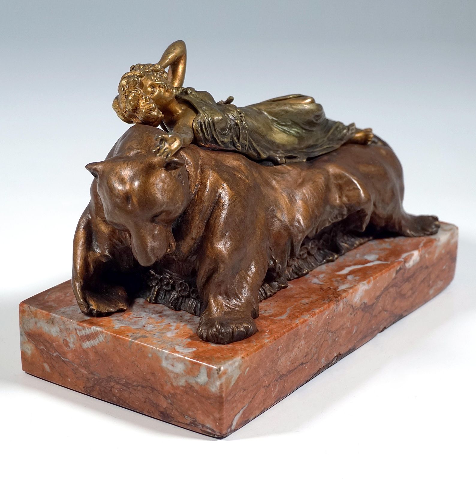 'Bare On Bear', Viennese Mechanical Bronze, Beauty On Bearskin, Carl Kauba, 1900 photo Art