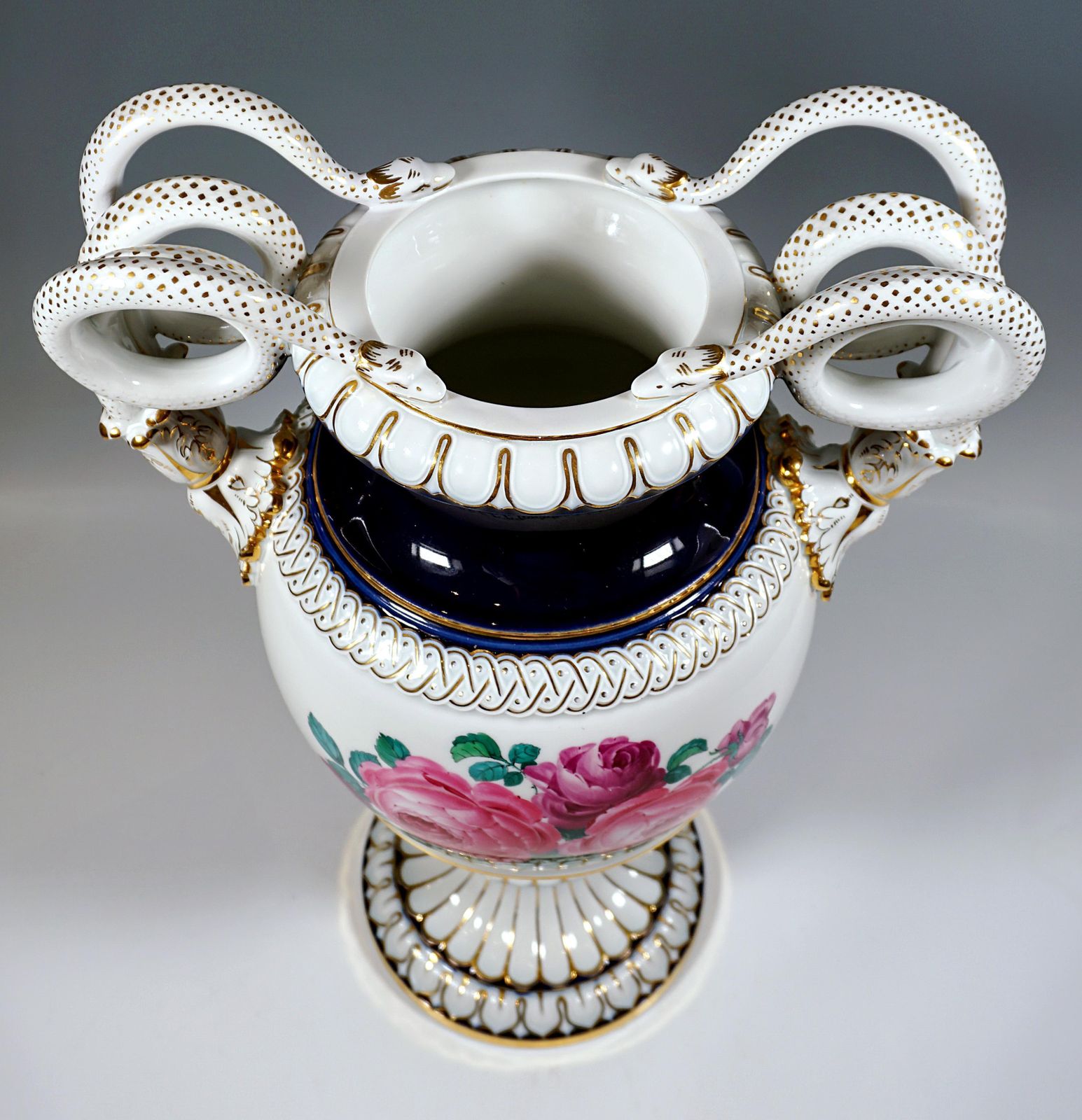 photo furniture Meissen Snake Handle Vase With Flower Boquet Painting, By Leuteritz, Ca 1880