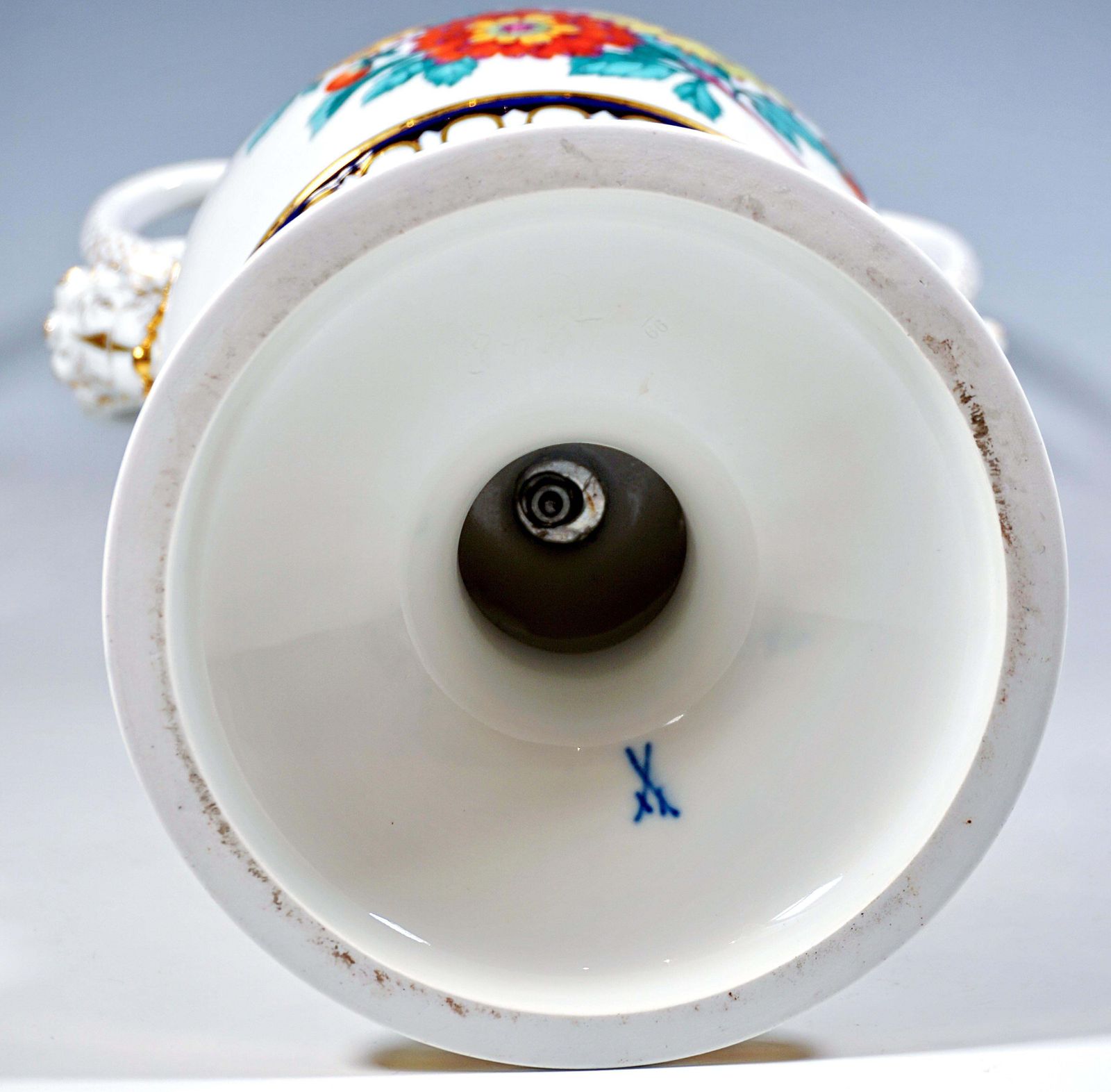 photo for sale Meissen Snake Handle Vase With Flower Boquet Painting, By Leuteritz, Ca 1880