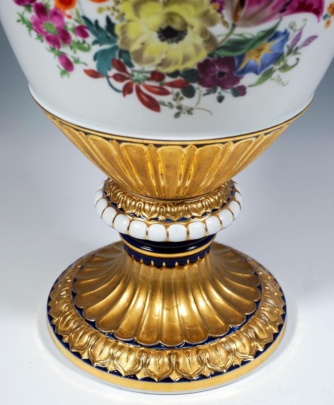 photo for sale Meissen Snake Handle Vase With Flower Painting And Gilding, By Leuteritz, 20th