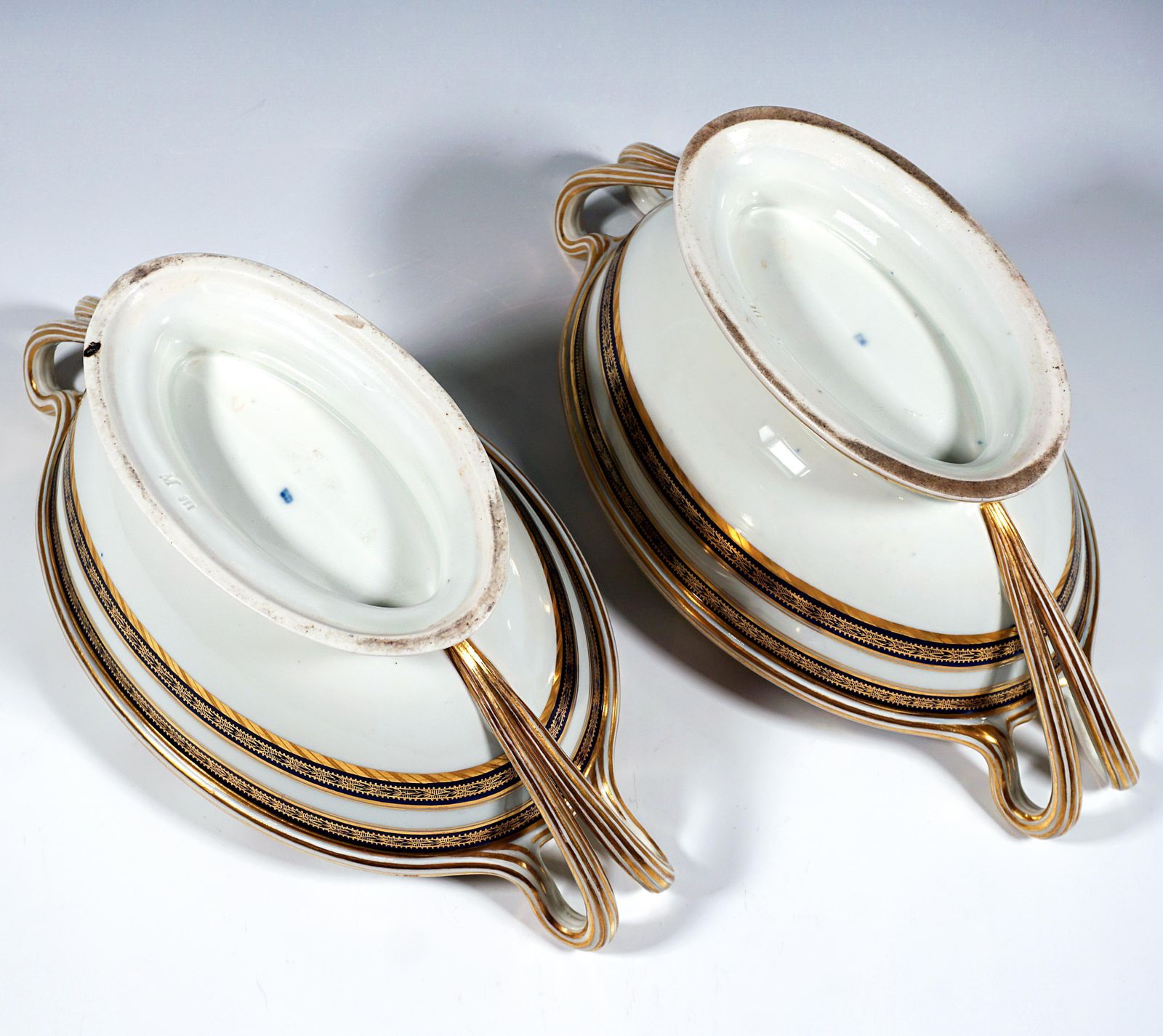 Pair Of Viennese Imperial Porcelain Glass Coolers, Cobalt And Gold, Dating 1811 photo vintage