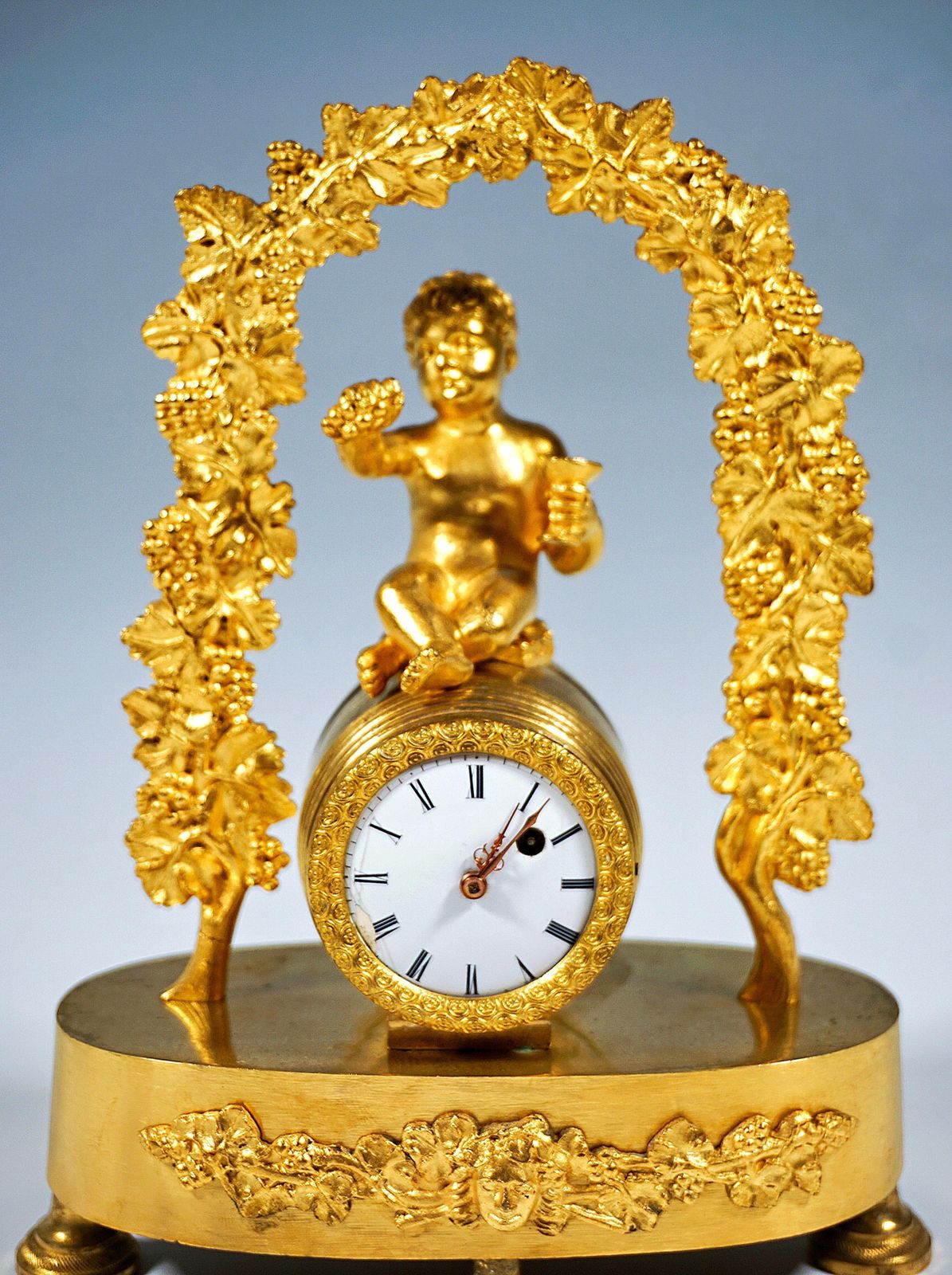French Ormolu Table Clock, Bacchant Sitting On Wine Barrel, Paris, Around 1840 photo Home Decor