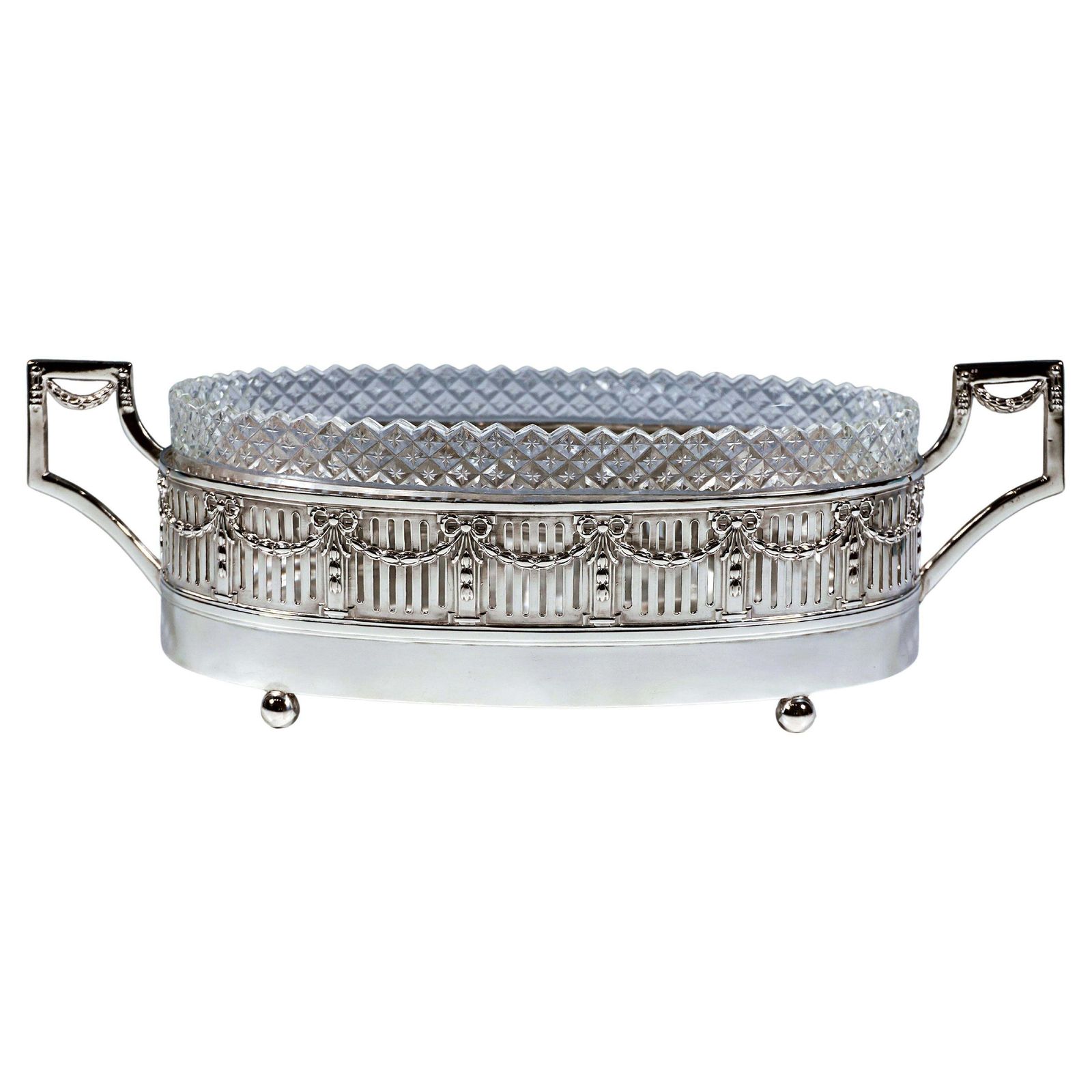 Art Nouveau Silver Jardinière With Cut Glass Insert, Lippa & Co, Vienna Ca 1900
