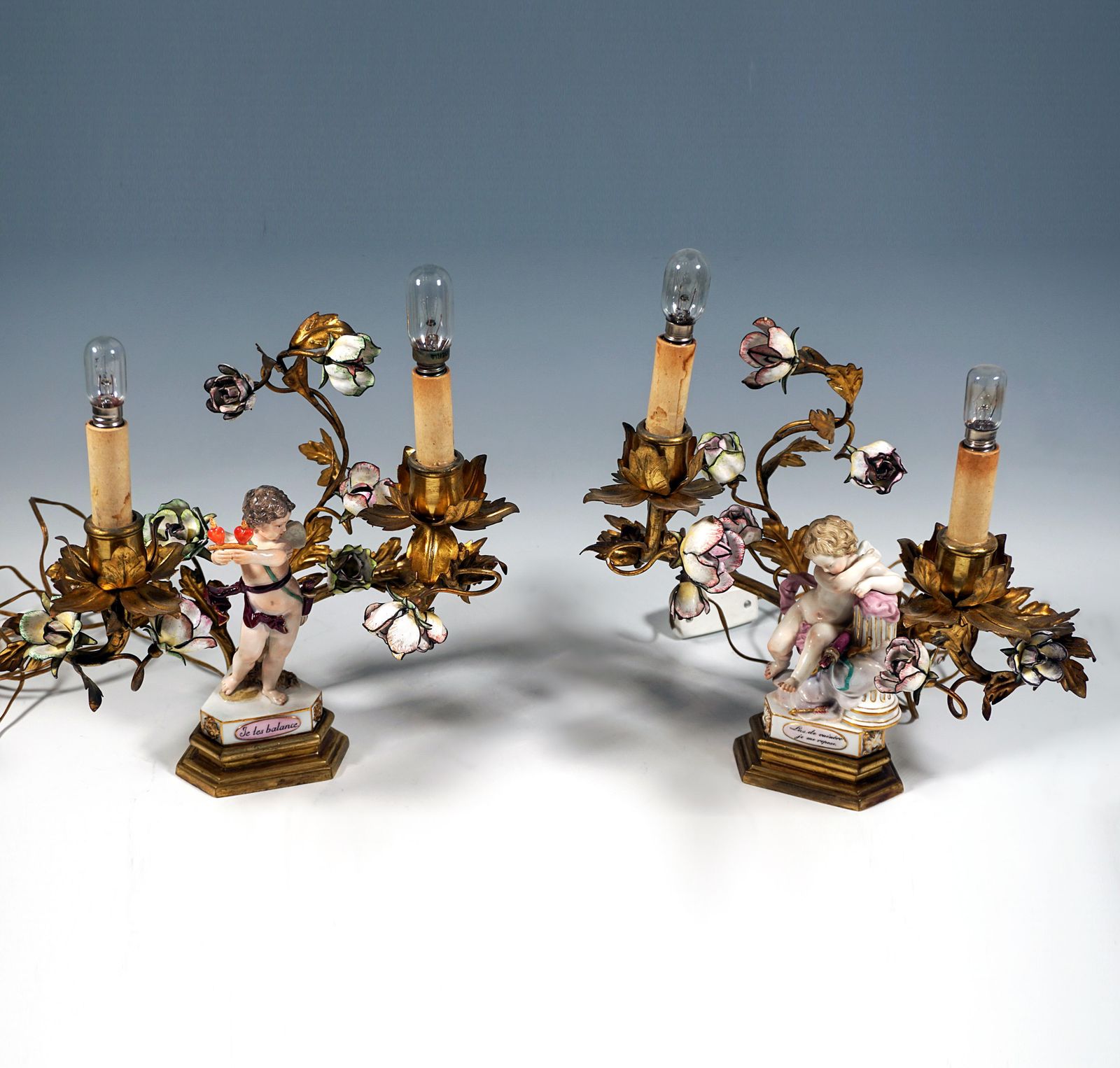 Pair Of Meissen Bronze Table Lamps With Motto Children, By Mv Acier, 1775 1814 photo 3314.0