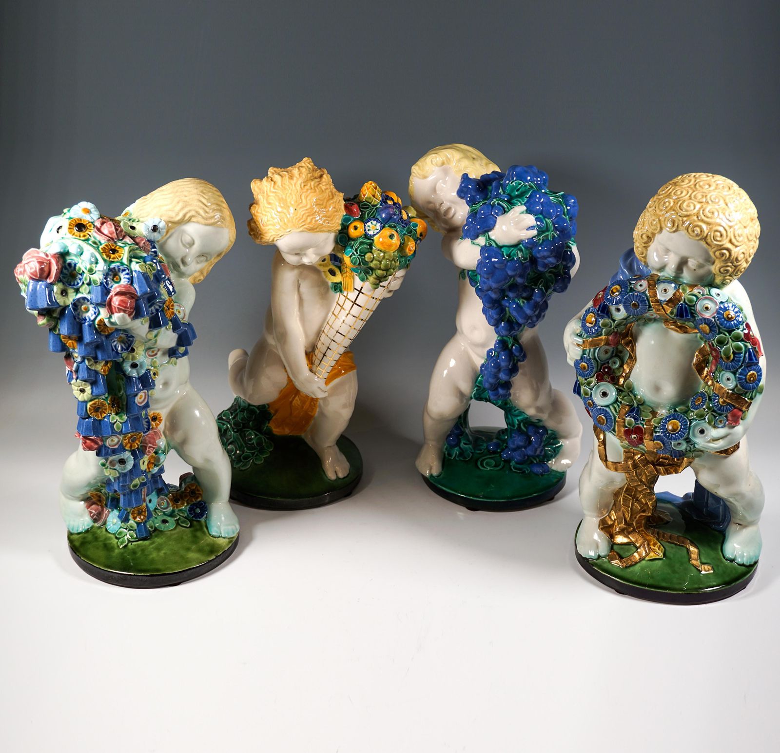 'Autumn', Putto With Grapes, By Michael Powolny, Vienna Ceramics, 1913 1919 photo vintage