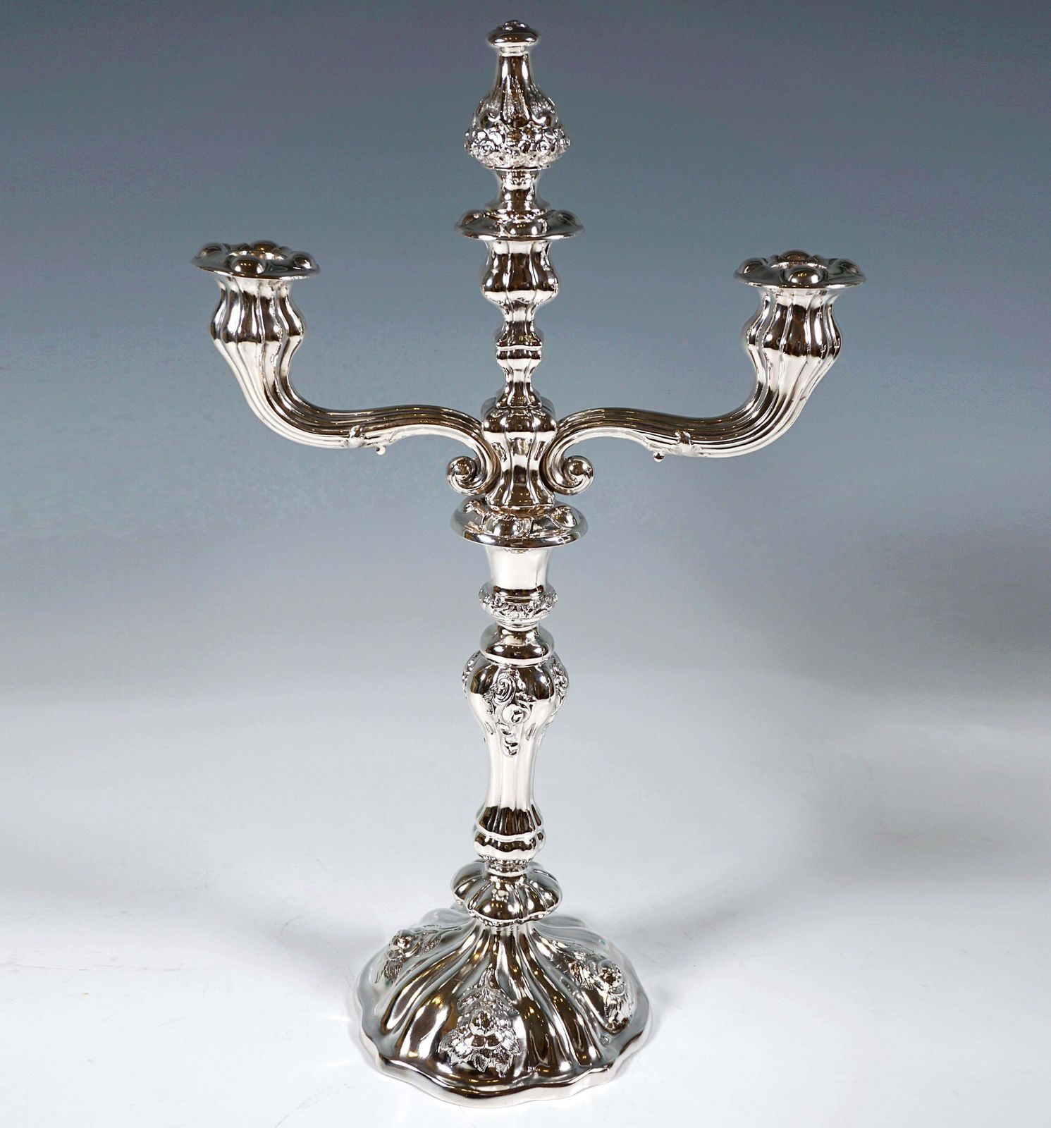 Pair Of Antique Vienna 3 Flame Biedermeier Silver Candle Holders, Dated 1857 photo Home Decor