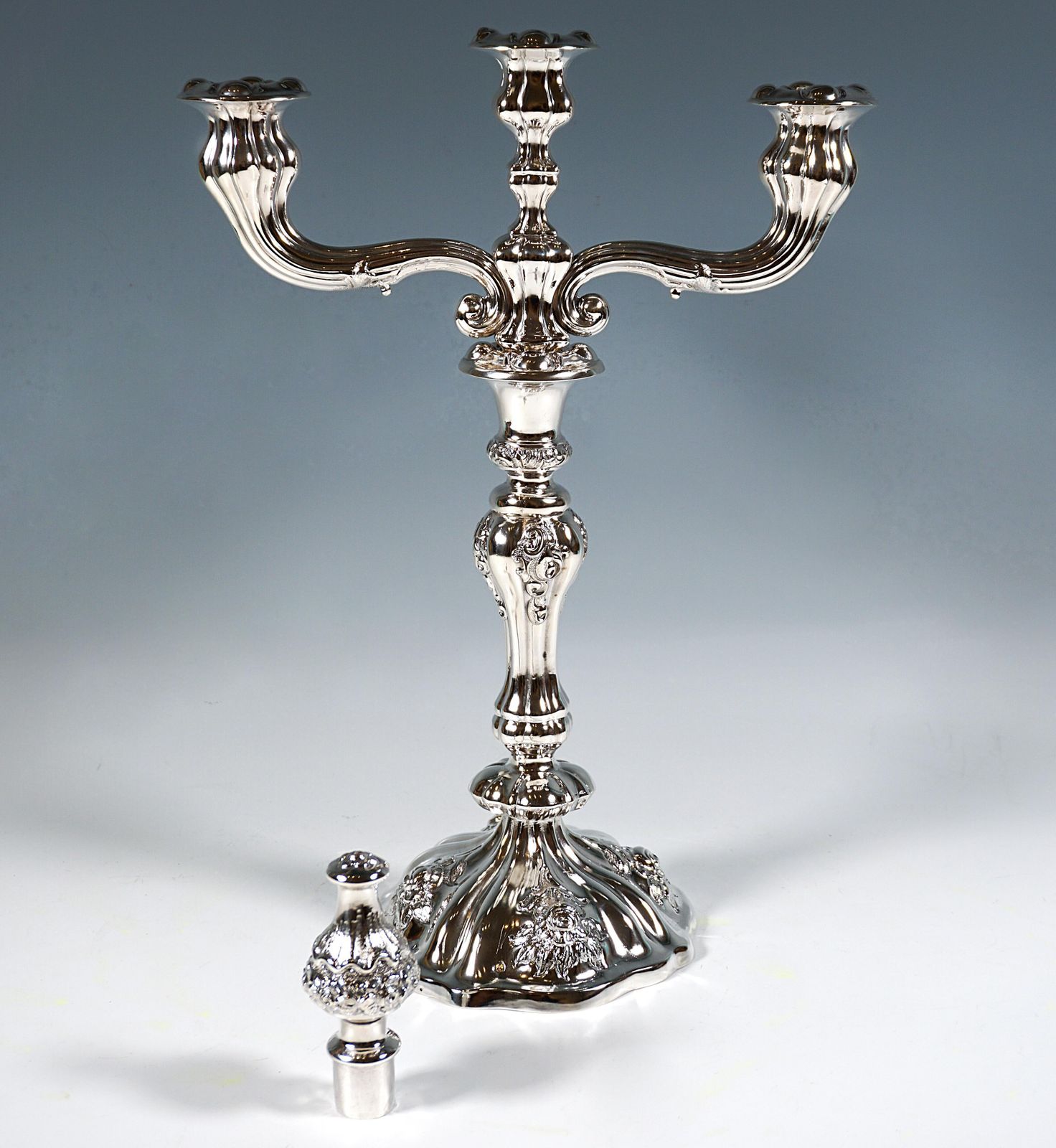Pair Of Antique Vienna 3 Flame Biedermeier Silver Candle Holders, Dated 1857 photo vinterior