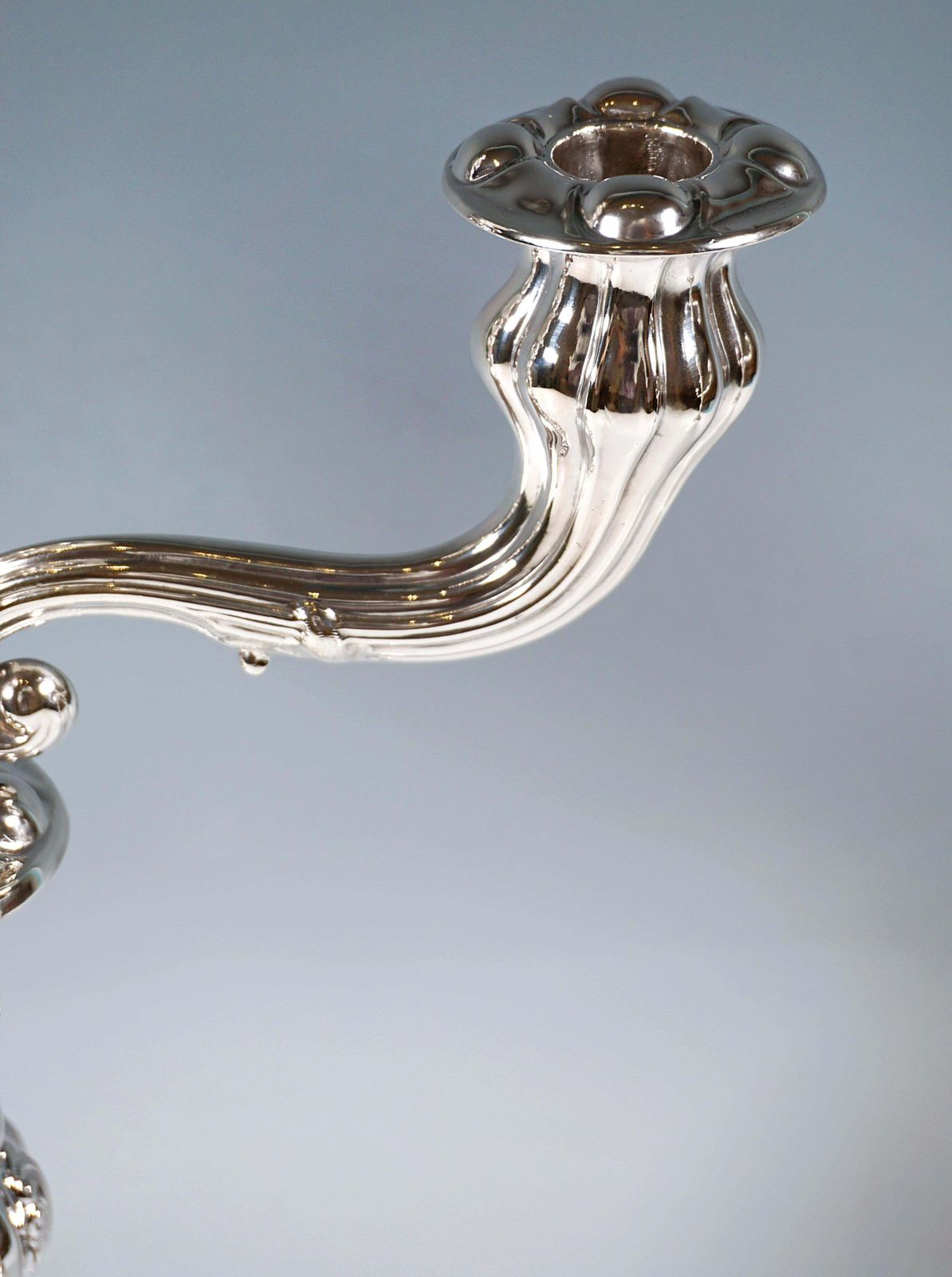 photo for sale Pair Of Antique Vienna 3 Flame Biedermeier Silver Candle Holders, Dated 1857