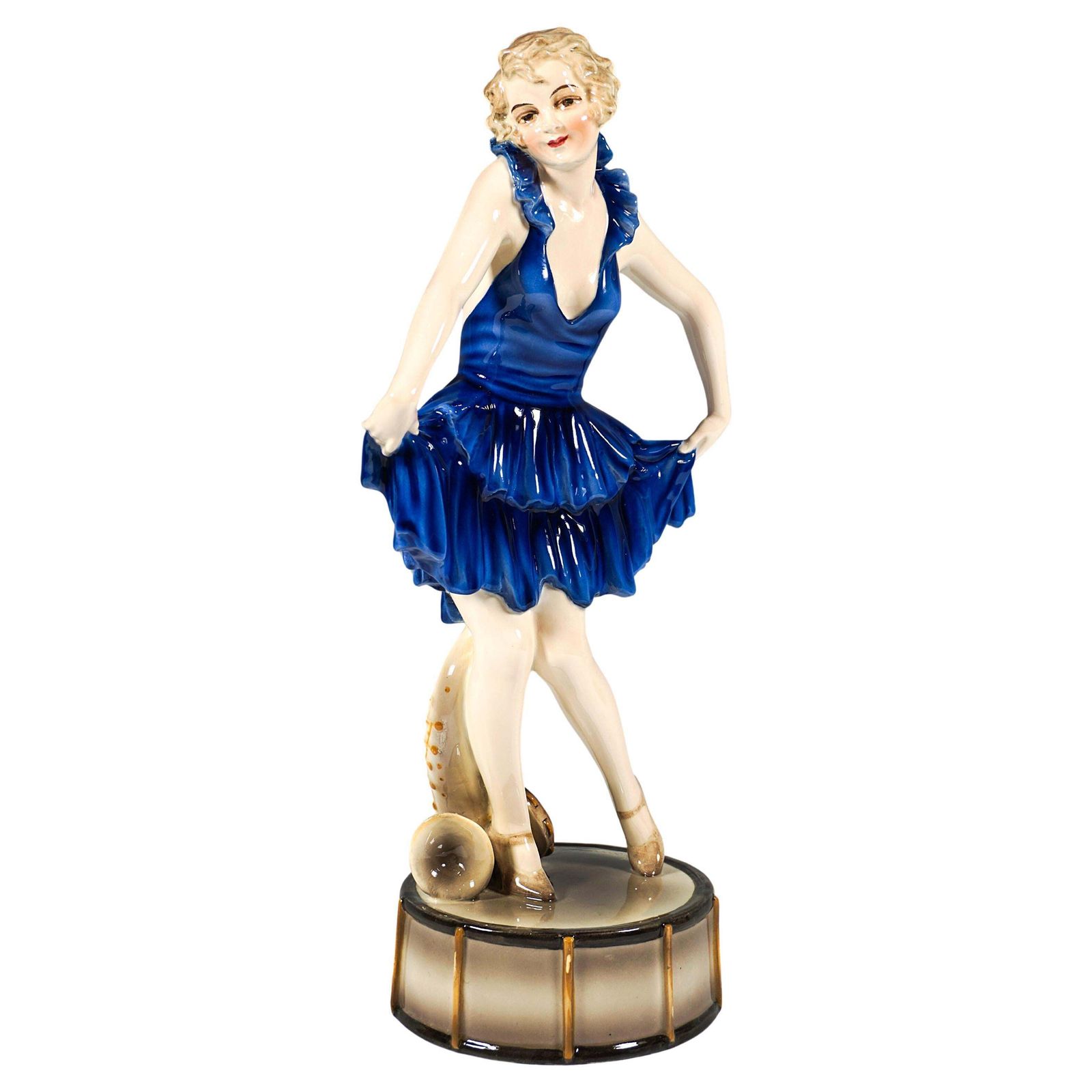 Goldscheider Art Déco Dancer Posing On Drum, By Josef Lorenzl, Around 1926