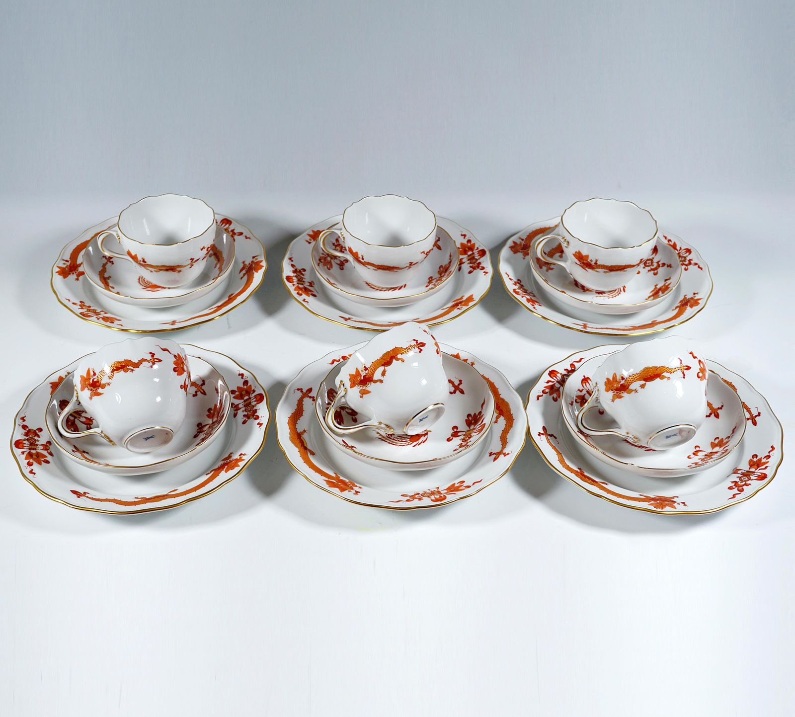 Meissen Coffee Set For 6 Persons Rich Dragon Red & Gold, 20th Century photo 2575.0