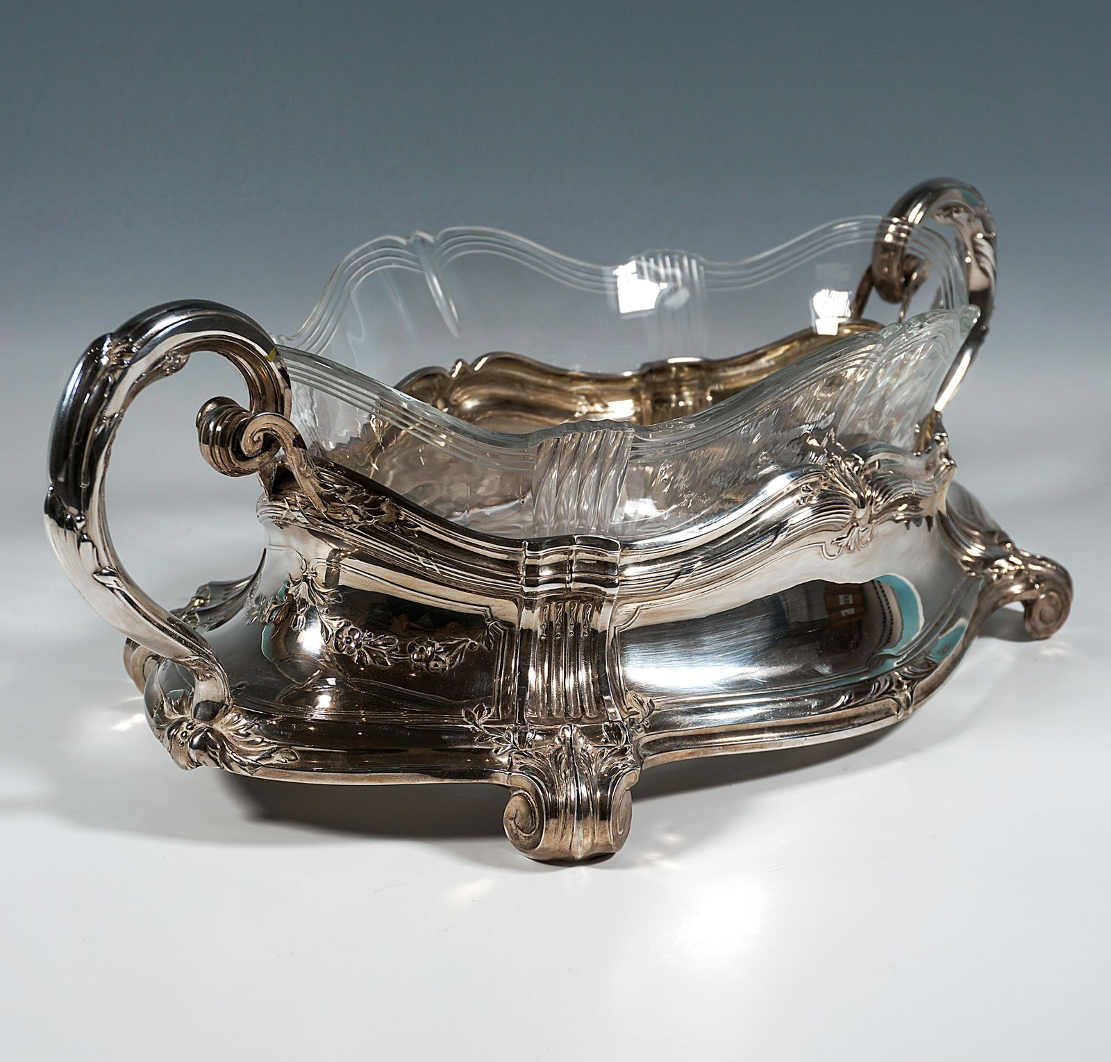 Art Nouveau Silver Jardinière With Cut Glass Liner, Wilhelm Binder, Germany photo Home Decor