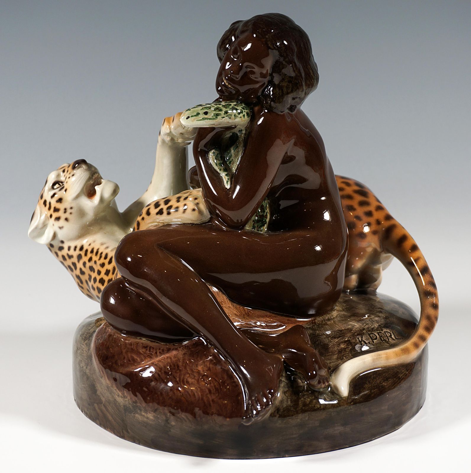Goldscheider Vienna Group Female Nude With Leopard & Snake, Karl Perl, Ca. 1922 photo furniture