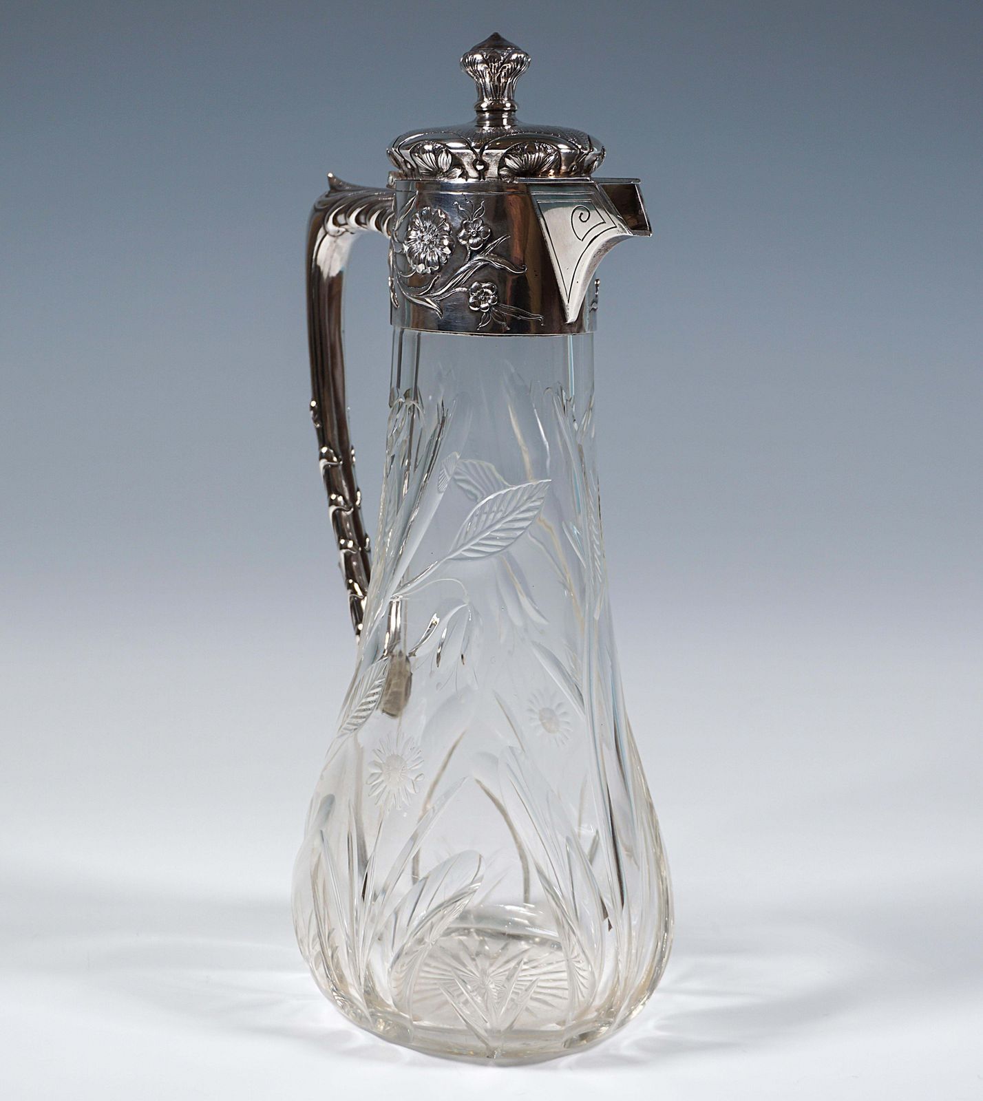 Art Nouveau Cut Glass Carafe With Silver Mount, By Vincenz Carl Dub, Vienna 1900 photo for sale