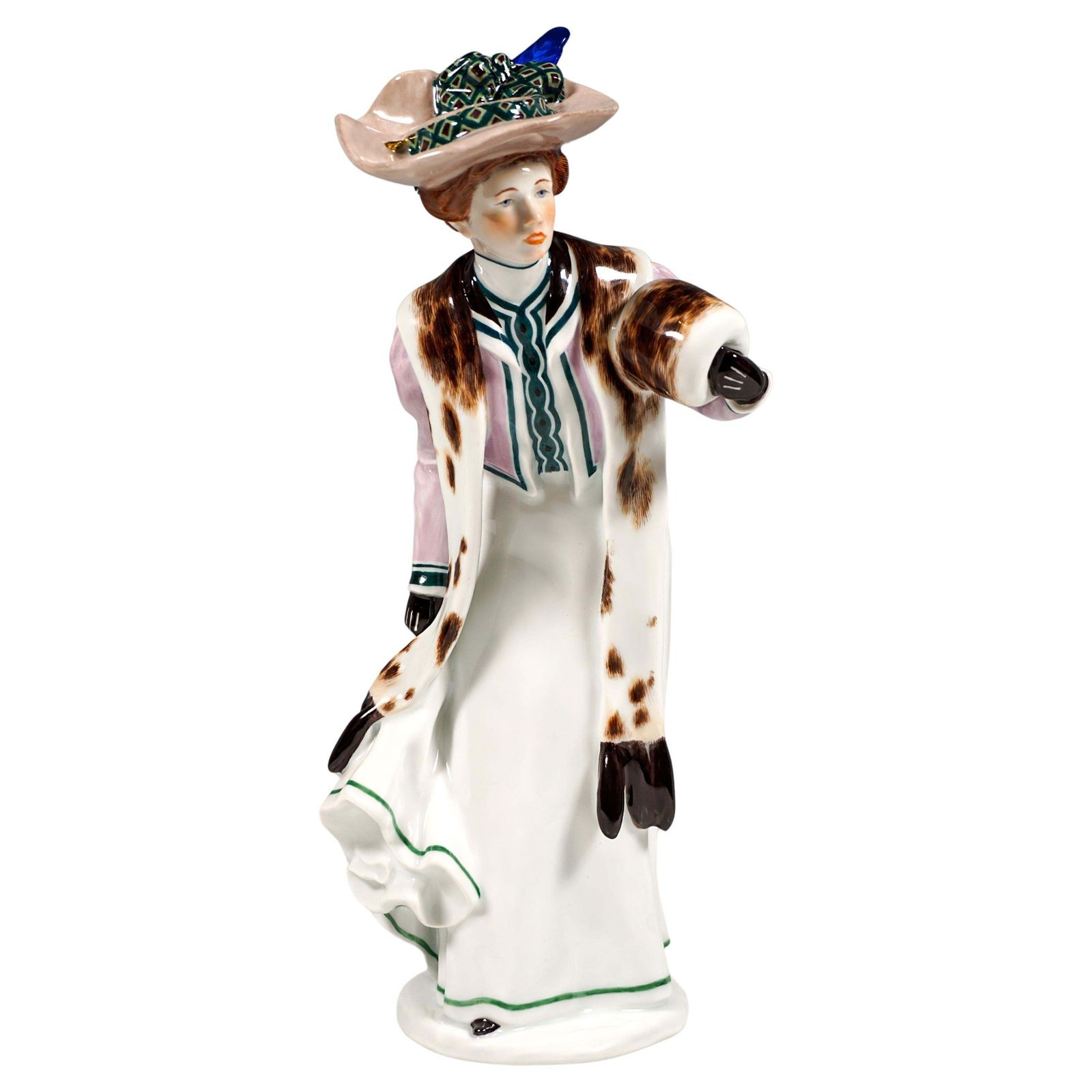 Meissen Art Nouveau Figurine, Lady With Muff, By Konrad Hentschel, Ca 1906