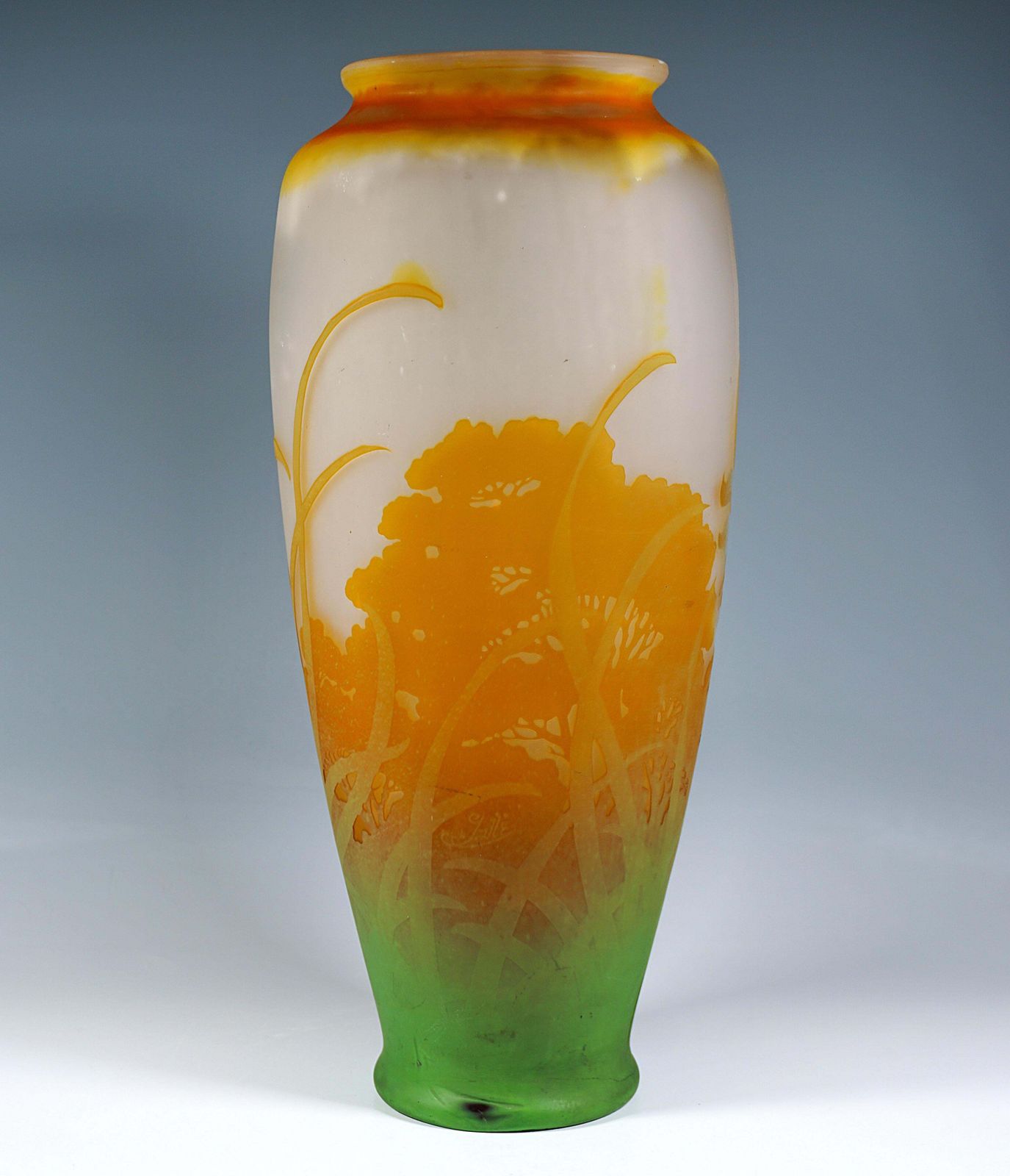 Large émile Gallé Art Nouveau Cameo Vase With Daffodil Decor, France, Ca 1904 photo for sale