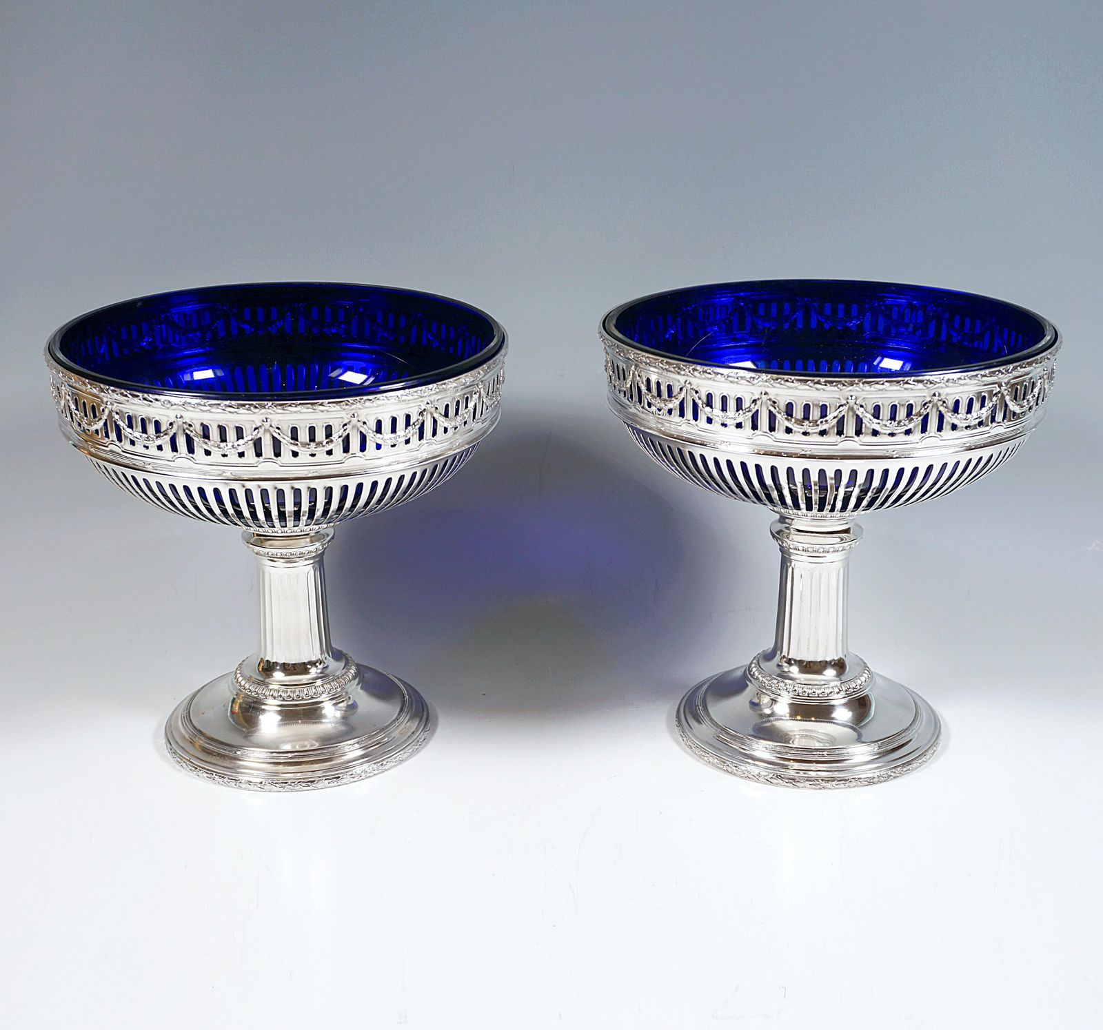 3 Piece Silver Art Nouveau Centerpiece With Blue Glass Inserts, France Ca 1905 photo Home Decor