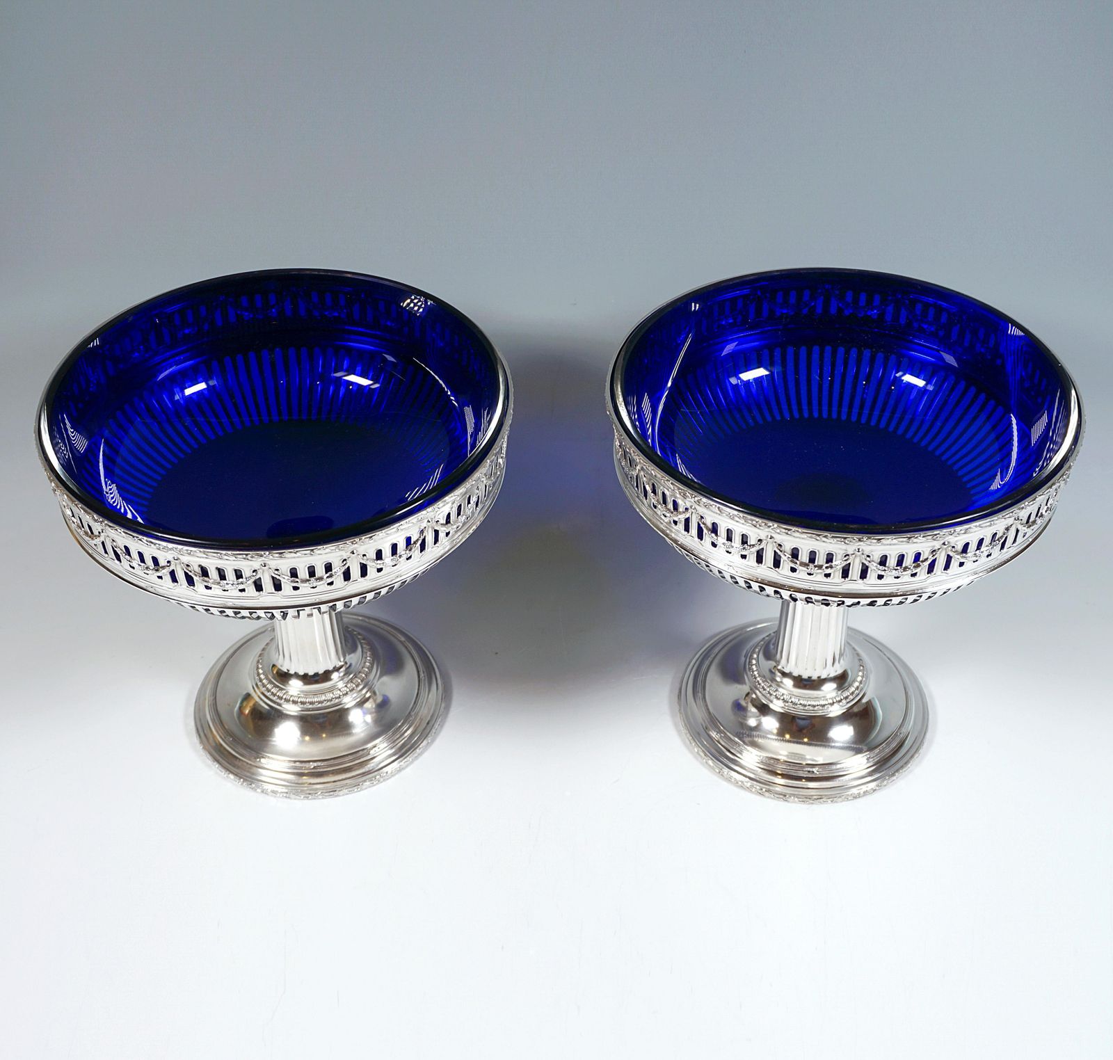 3 Piece Silver Art Nouveau Centerpiece With Blue Glass Inserts, France Ca 1905 photo 3996.0