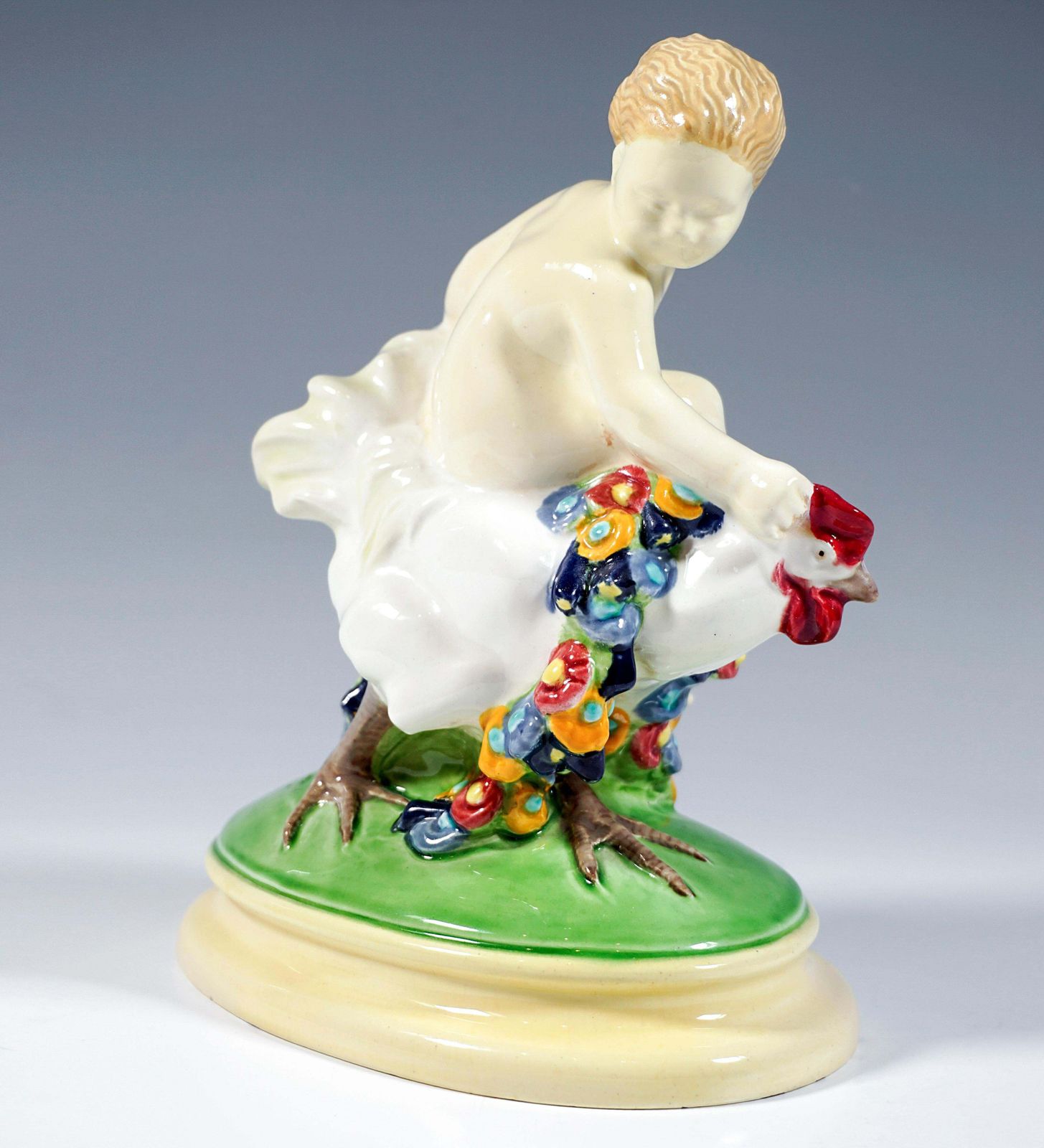 Vienna Art Ceramics Art Nouveau Figure Putto Riding A Rooster By Doblinger, 1910 photo furniture