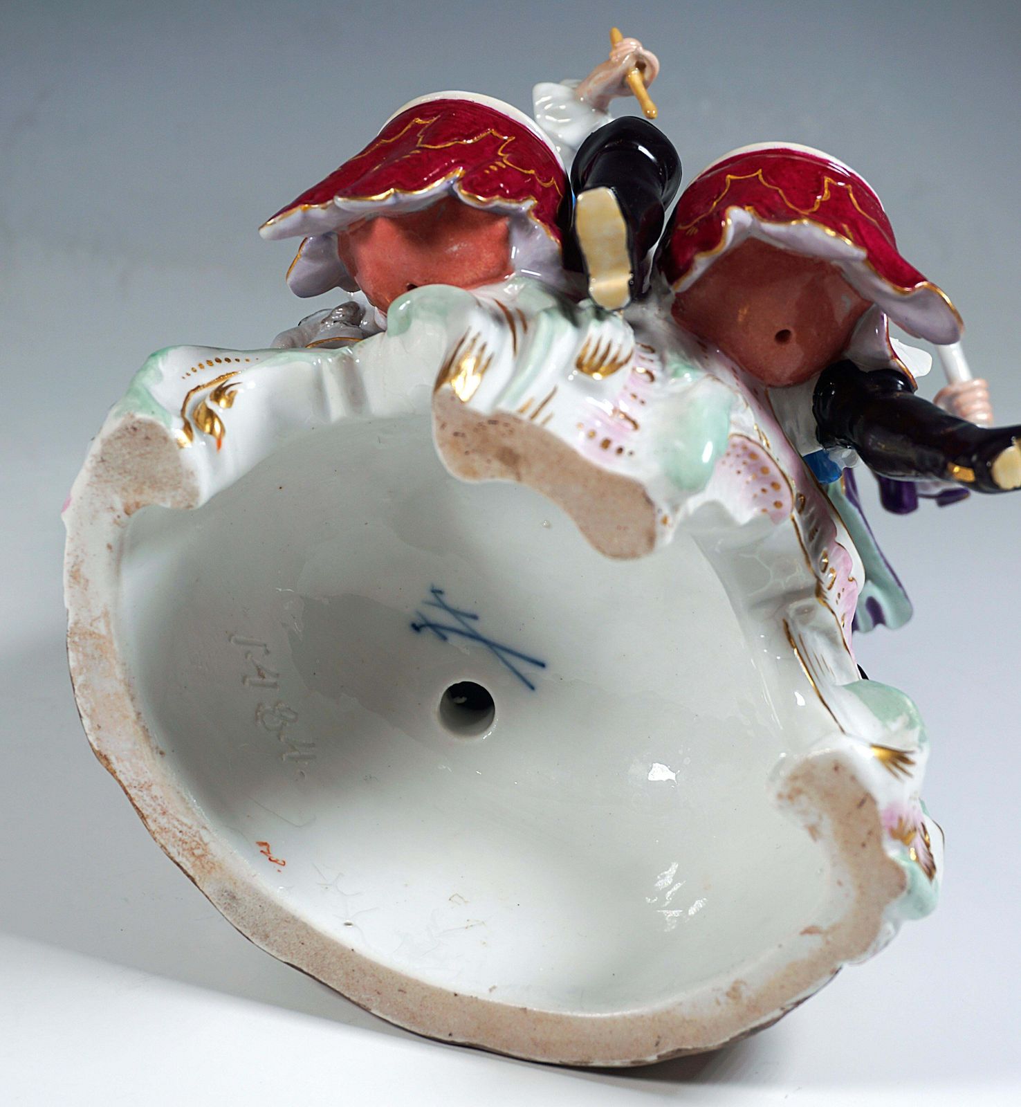 Meissen Genre Love Group With Drum Beater, By F.E. Meyer, Germany Circa 1850 photo vintage