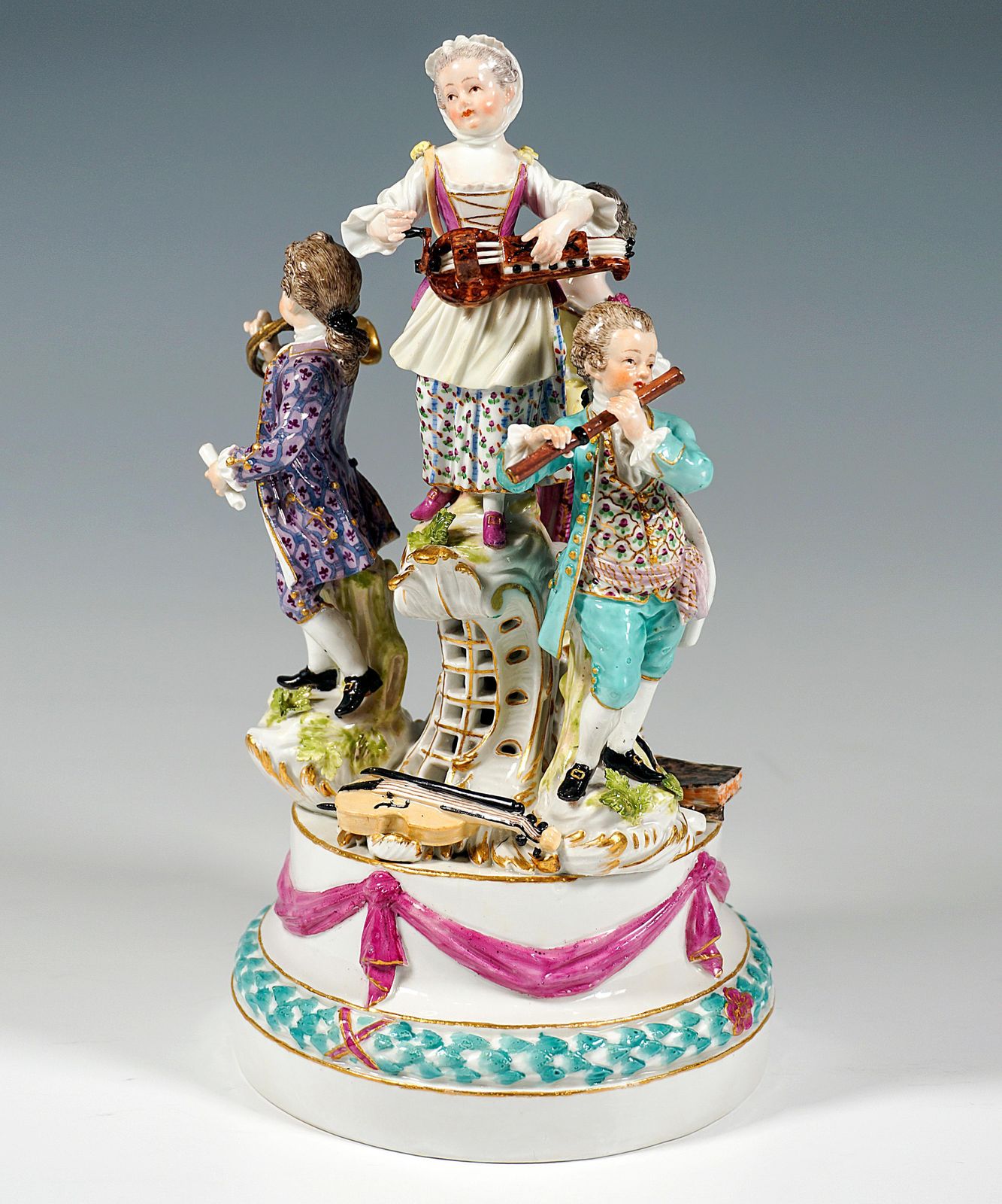 Baroque Meissen Porcelain Group Four Children Playing Music, J.J. Kaendler, 1770 photo furniture