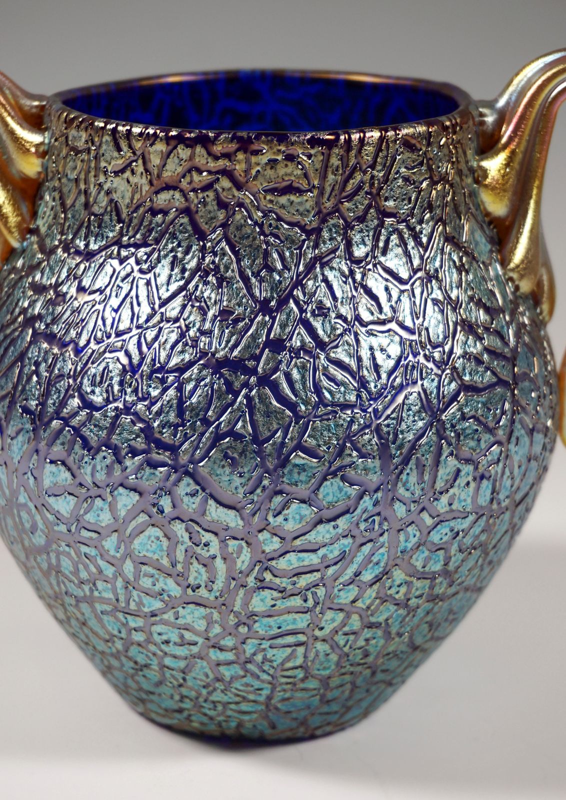 Loetz Art Nouveau Vase Cobalt Mimosa With 2 Handles, Austria Hungary, Circa 1909 photo Home Decor
