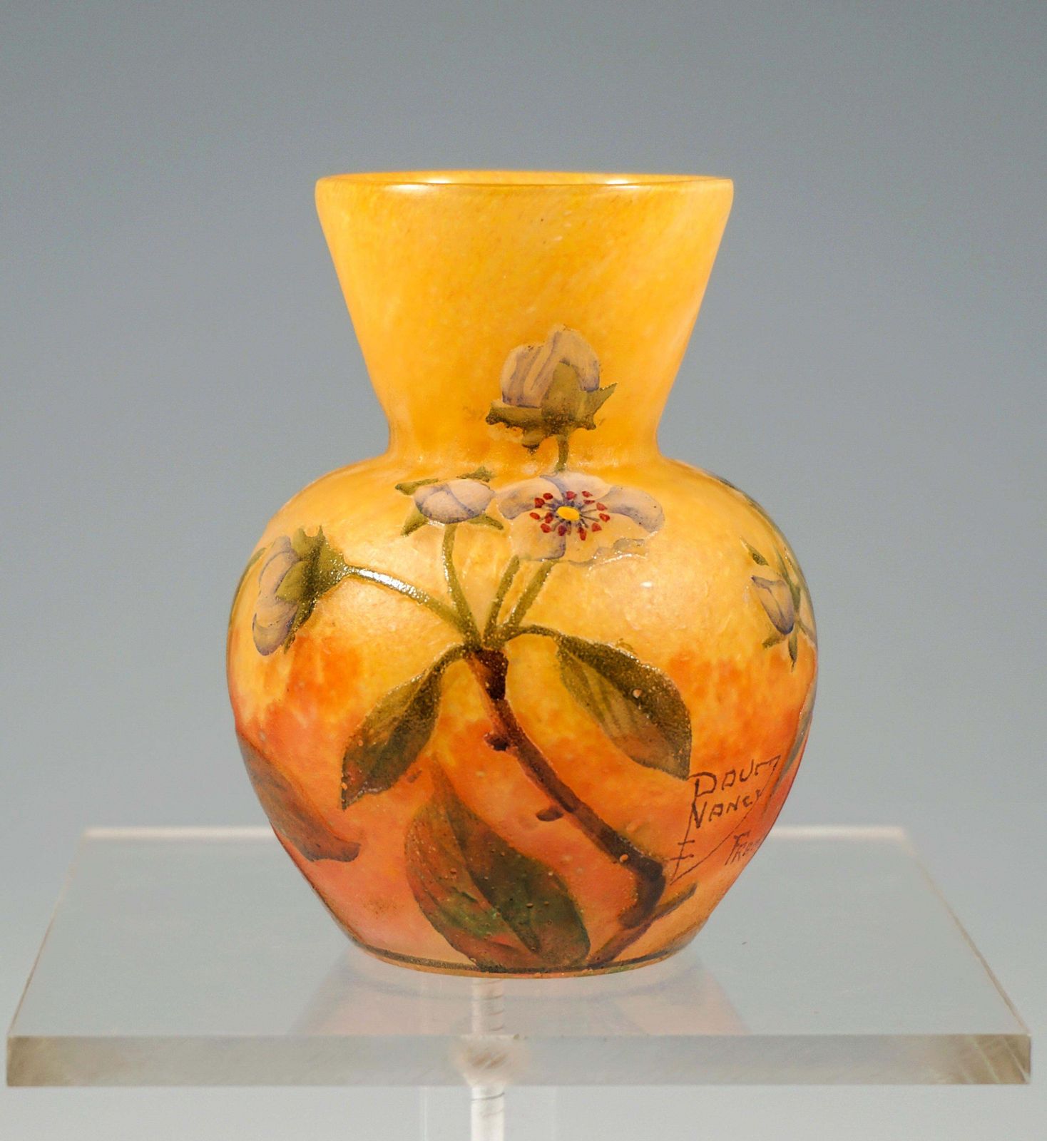 Daum Nancy Art Nouveau Cameo Vase With Strawberry Blossoms Decor France Ca 1910 photo for sale