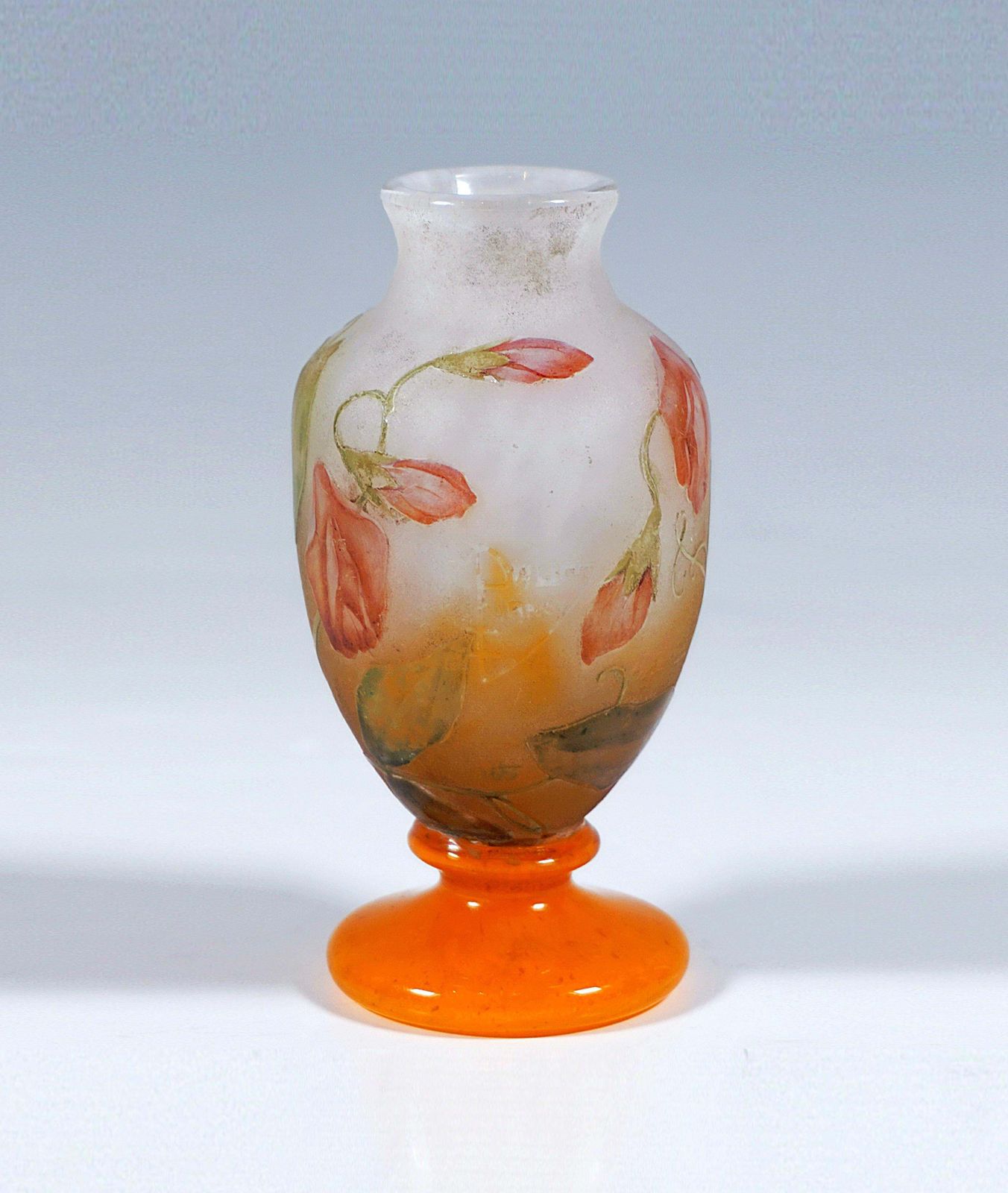 Daum Nancy Art Nouveau Cameo Vase Glass With Sweat Pea Decor, France, Ca 1910 photo furniture