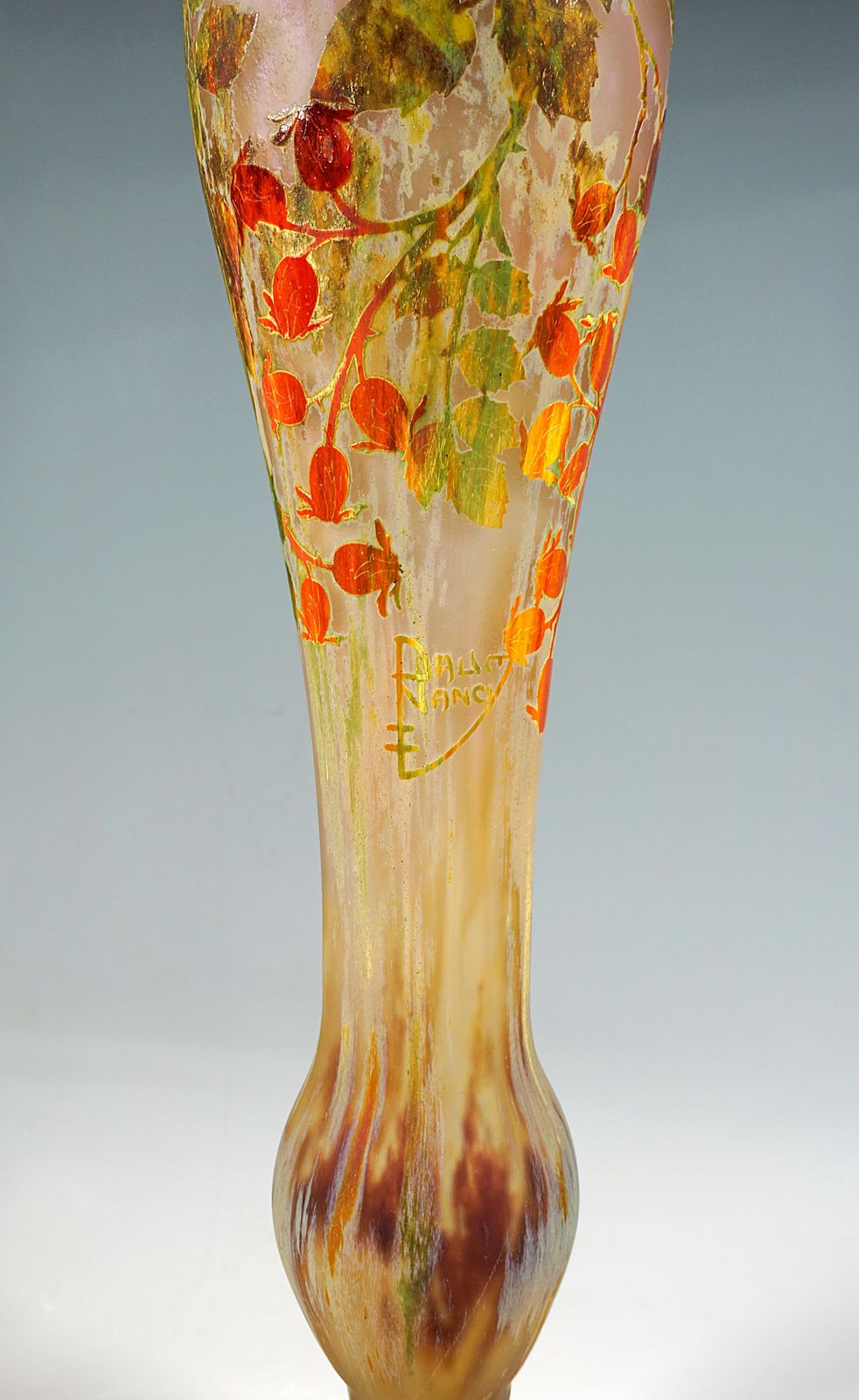 Large Art Nouveau Cameo Vase With Rosehip Decor, Daum Nancy, France, Circa 1910 photo buy