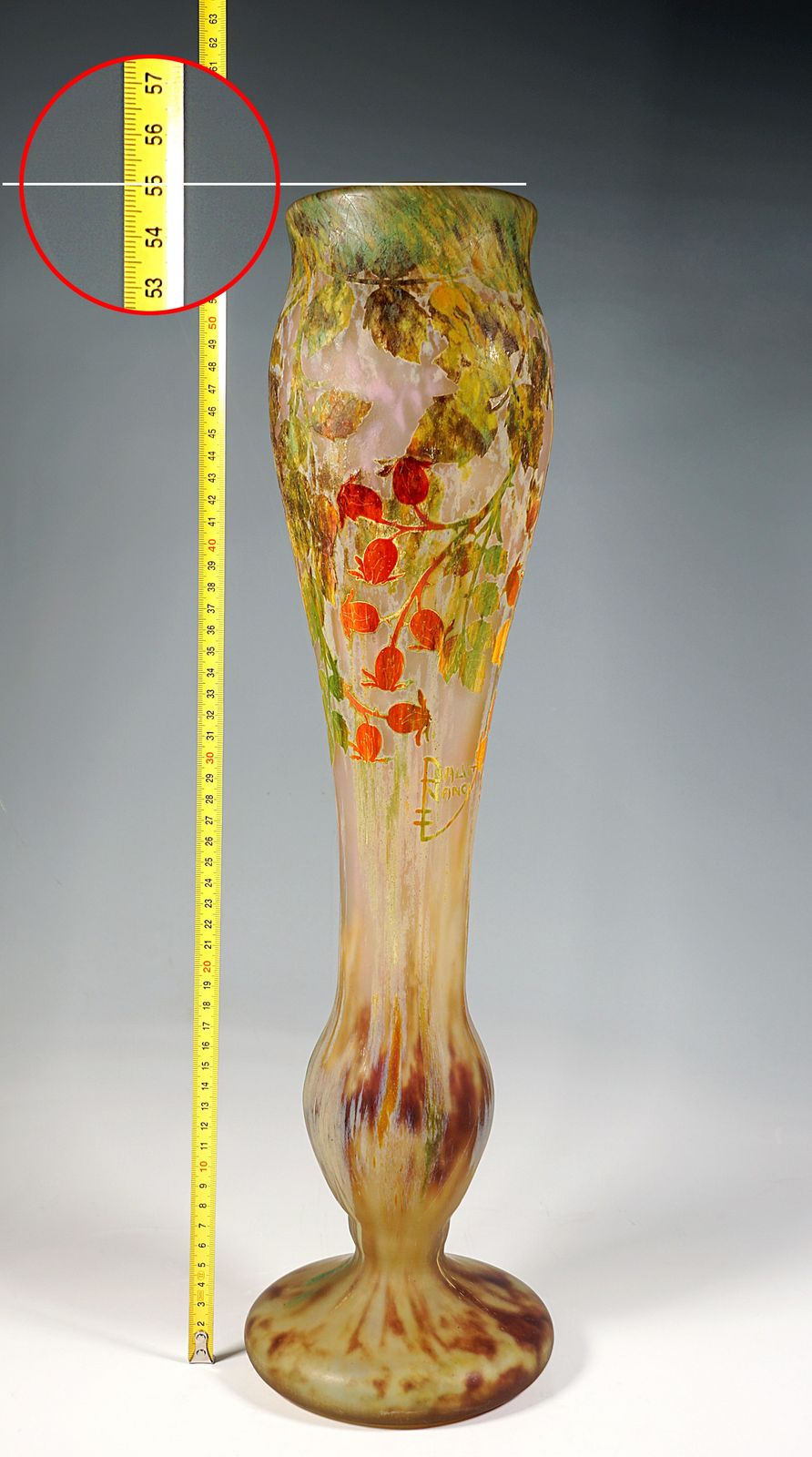 photo furniture Large Art Nouveau Cameo Vase With Rosehip Decor, Daum Nancy, France, Circa 1910