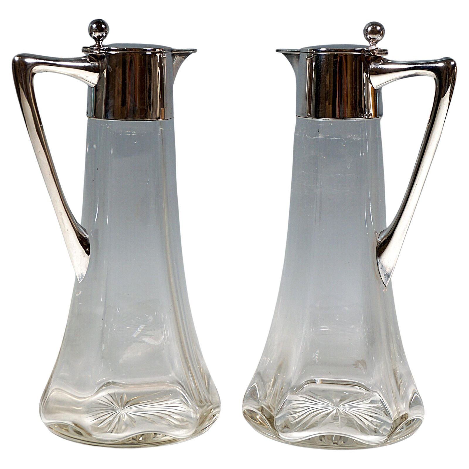 Pair Of Art Nouveau Glass Decanter With Silver Fittings, Wilhelm Binder, Germany