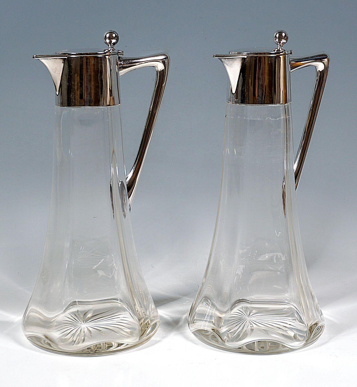 Pair Of Art Nouveau Glass Decanter With Silver Fittings, Wilhelm Binder, Germany photo furniture
