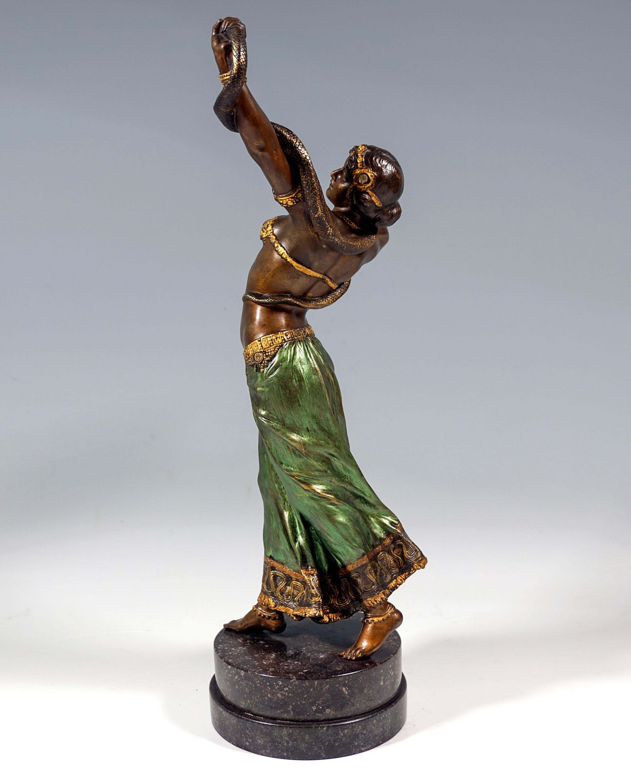 Viennese Bronze, Snake Dancer On Marble Base, By Franz Bergmann, Around 1910 photo for sale