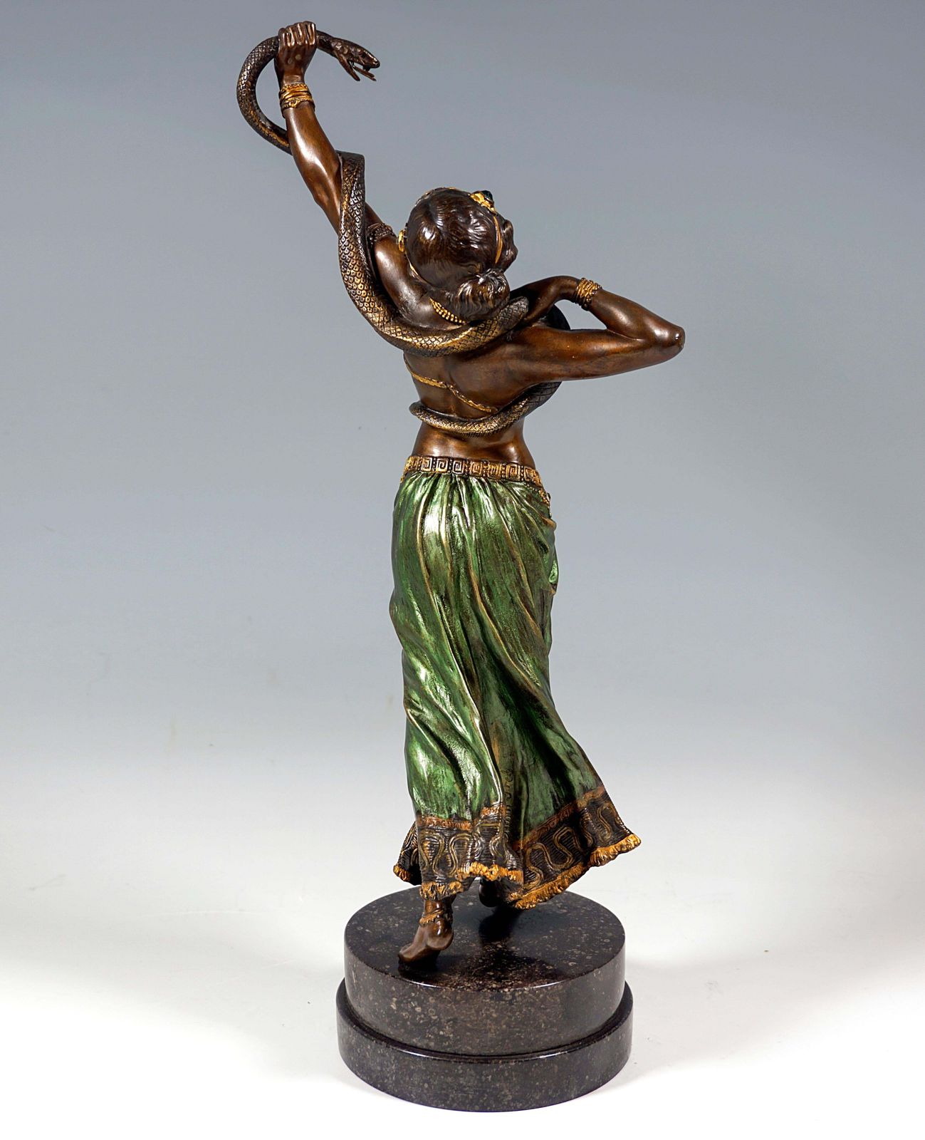 Viennese Bronze, Snake Dancer On Marble Base, By Franz Bergmann, Around 1910 photo Art