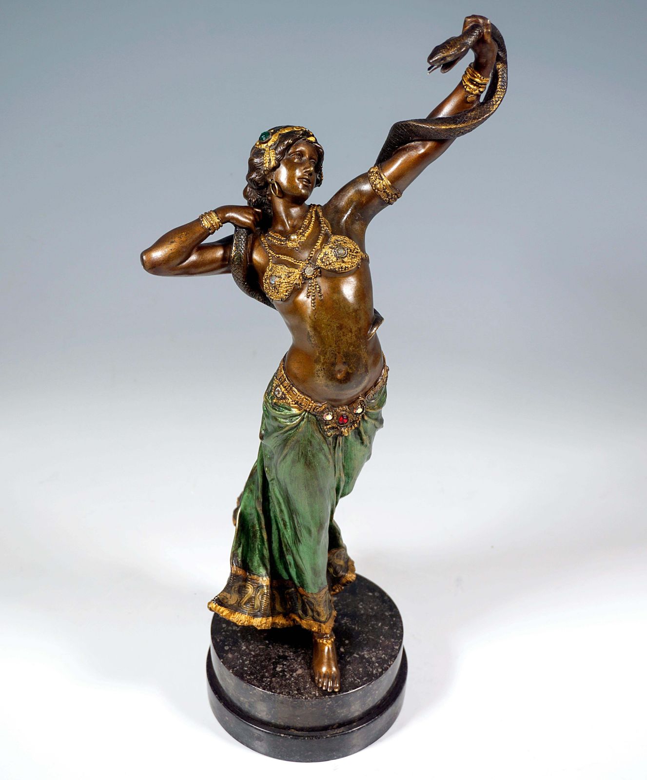 Viennese Bronze, Snake Dancer On Marble Base, By Franz Bergmann, Around 1910 photo vinterior